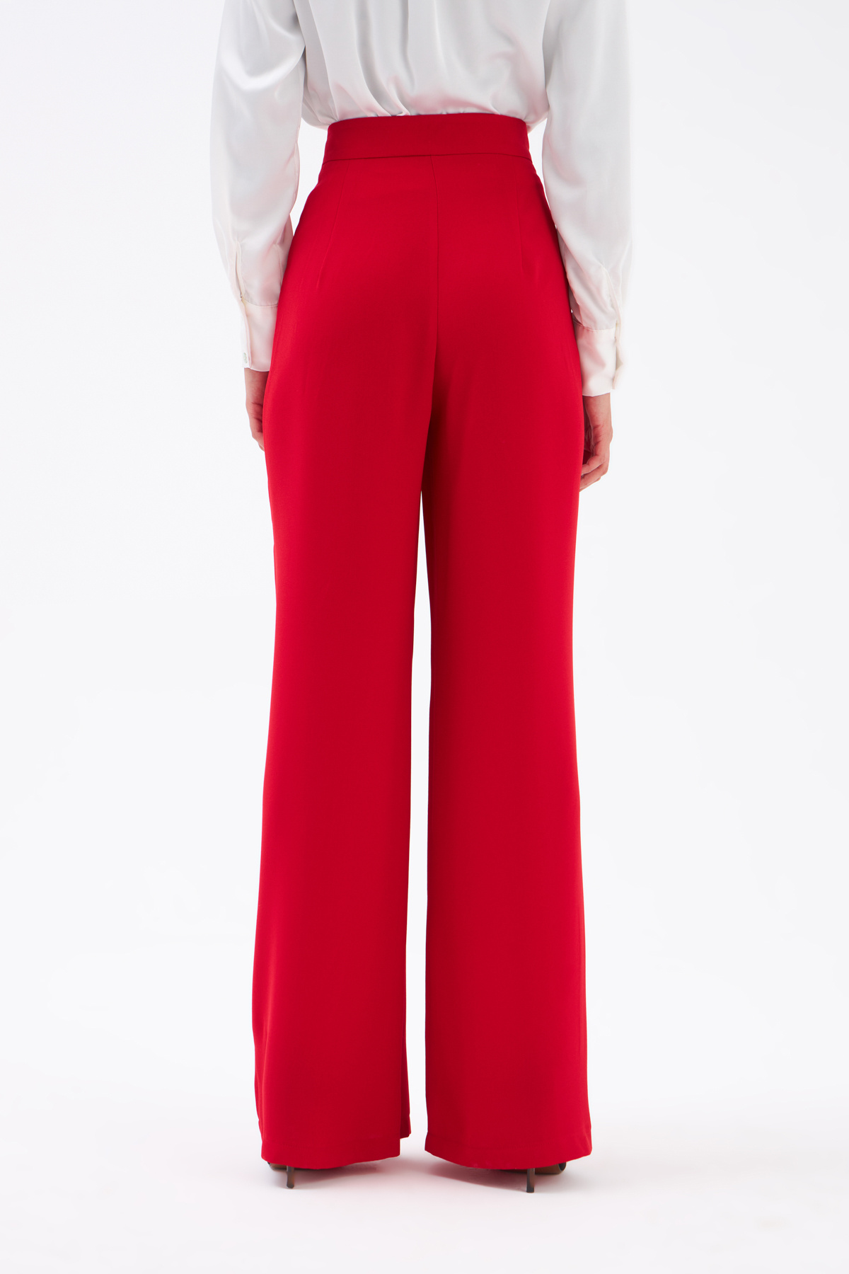 Pileli Krep Pantolon - KIRMIZI
