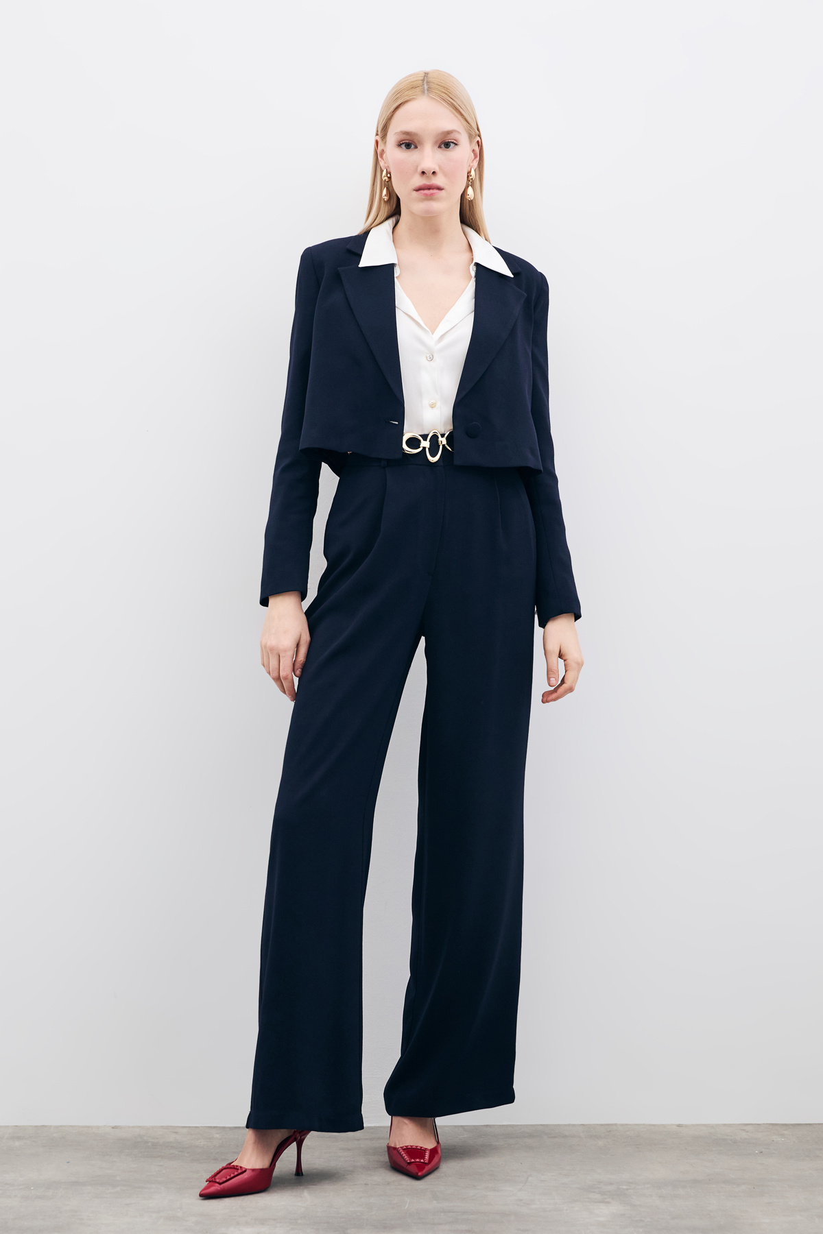 Pileli Krep Pantolon - Lacivert