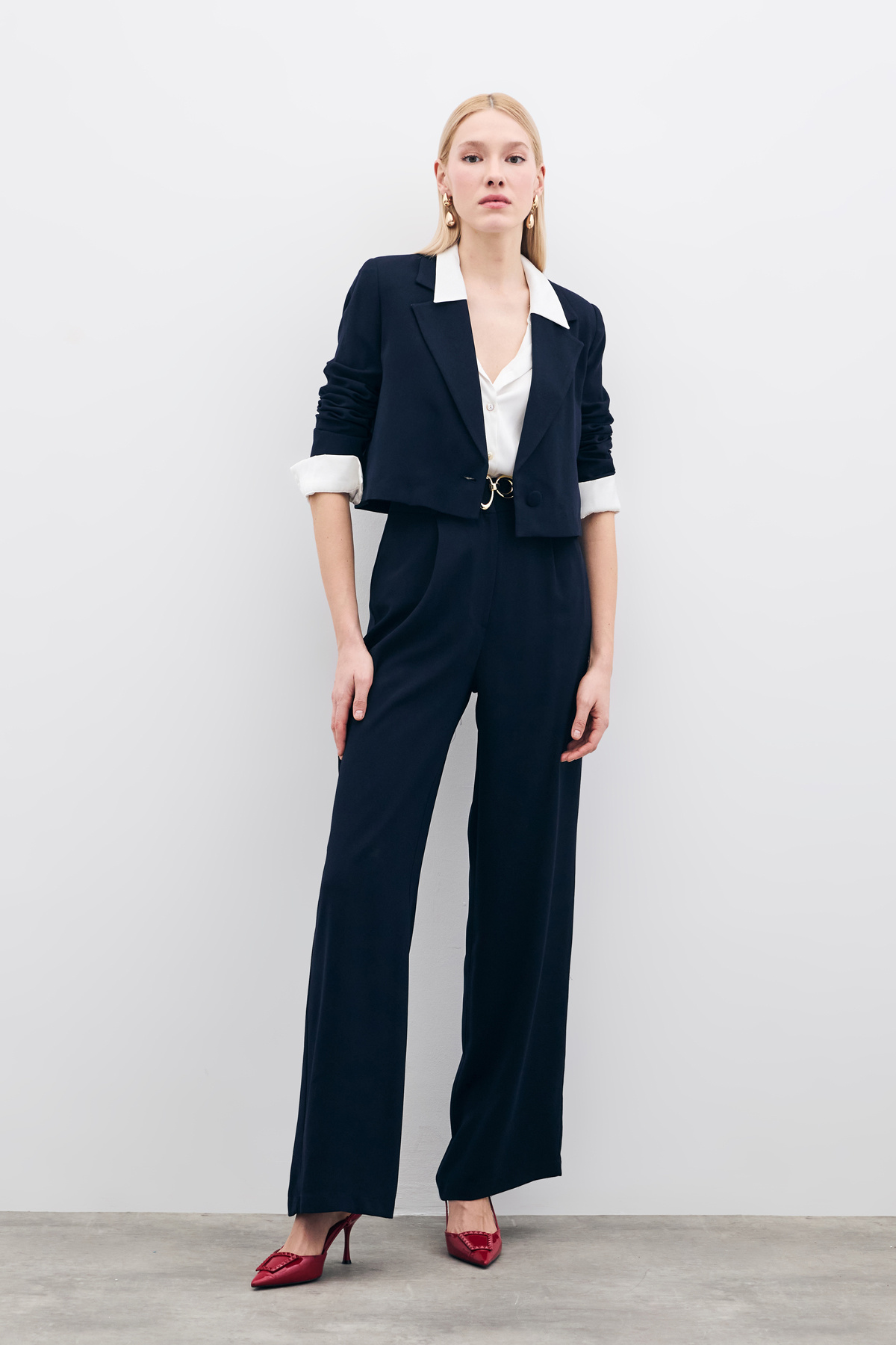 Pileli Krep Pantolon - Lacivert