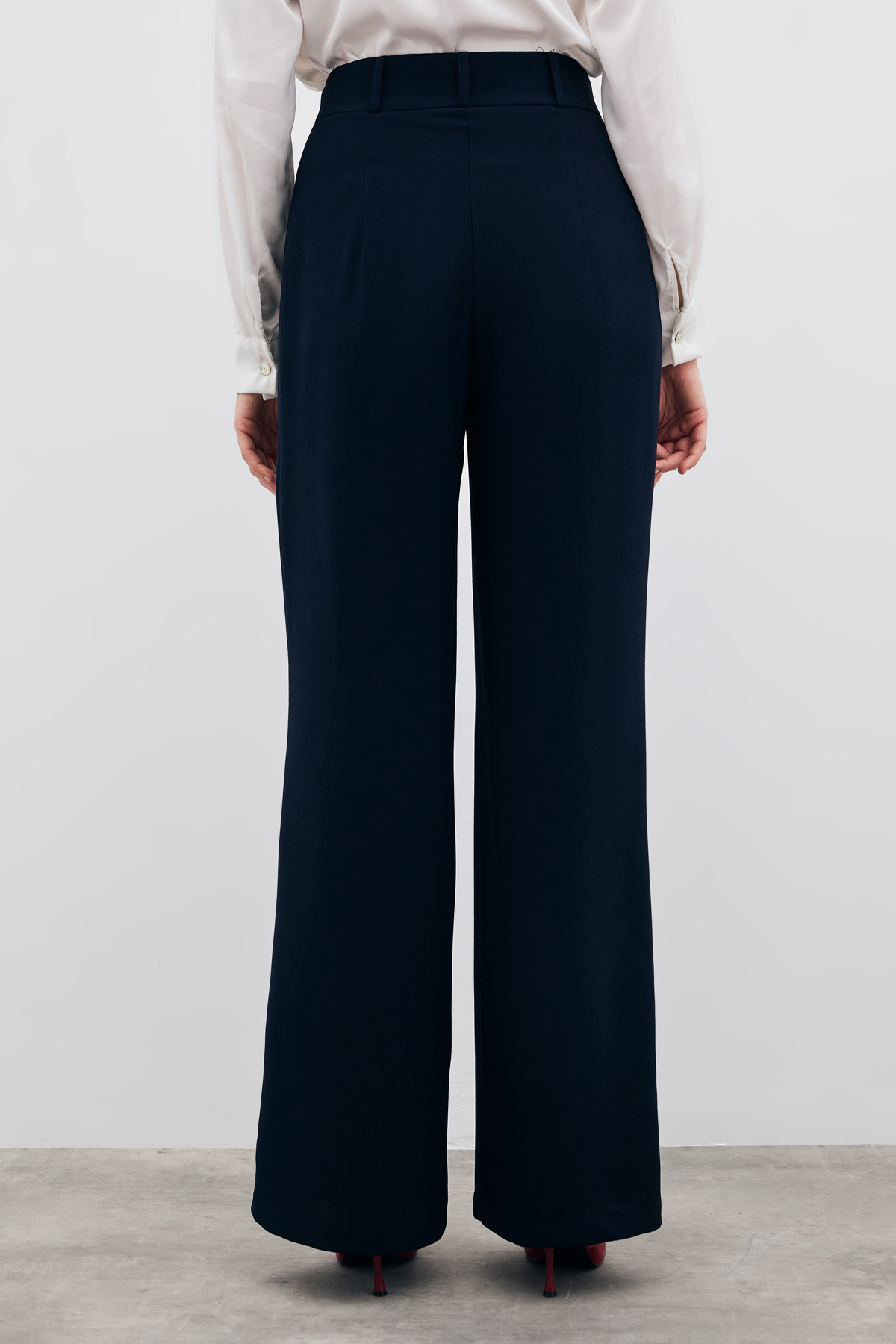 Pileli Krep Pantolon - Lacivert