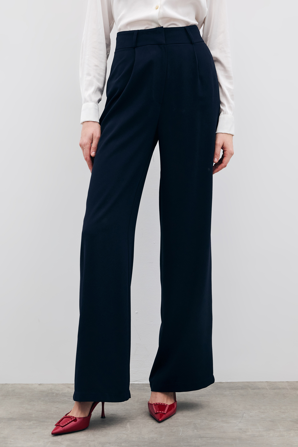 Pileli Krep Pantolon - Lacivert