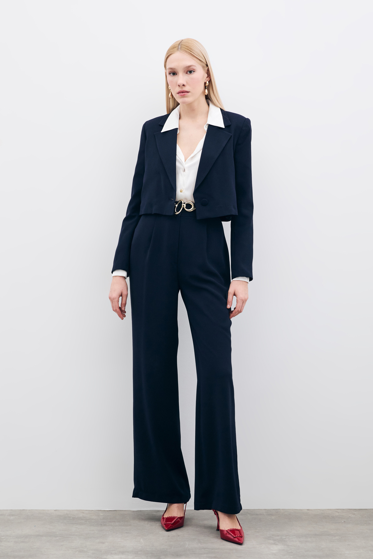 Pileli Krep Pantolon - Lacivert