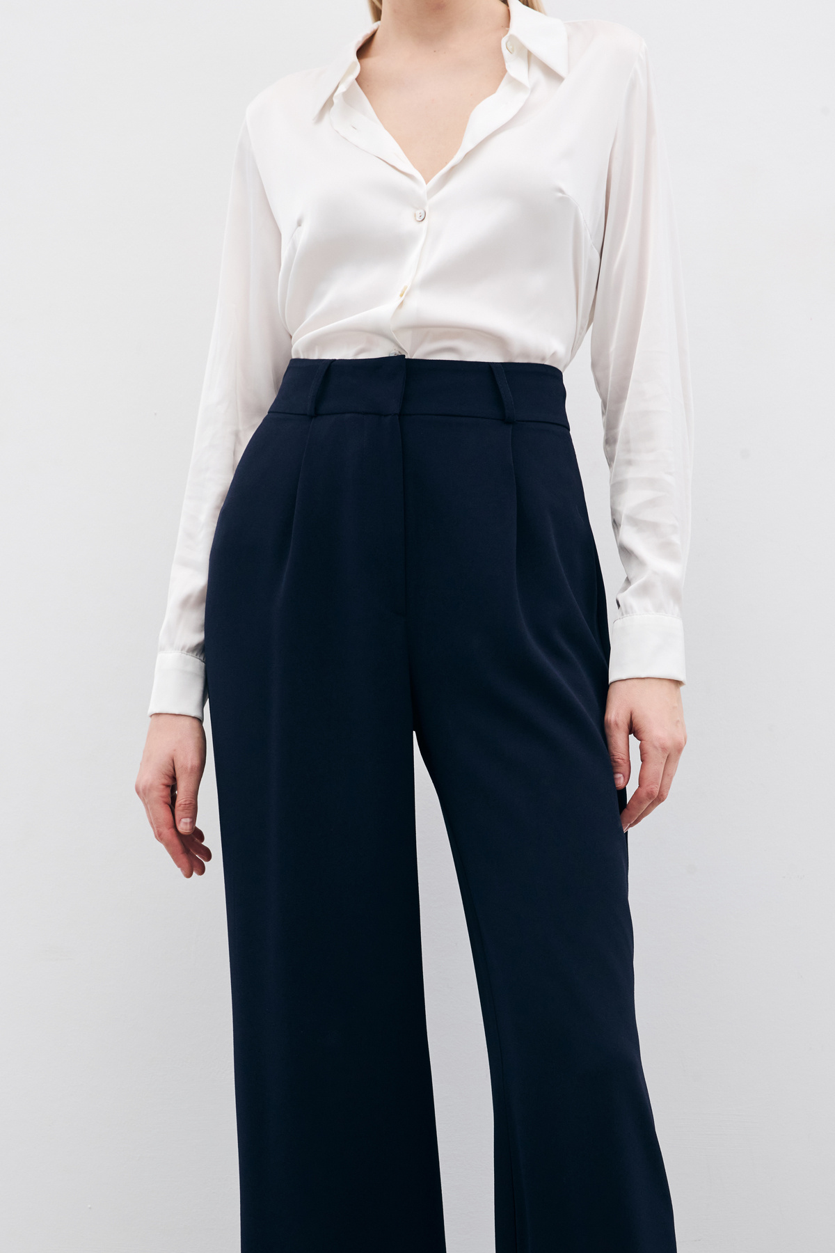 Pileli Krep Pantolon - Lacivert