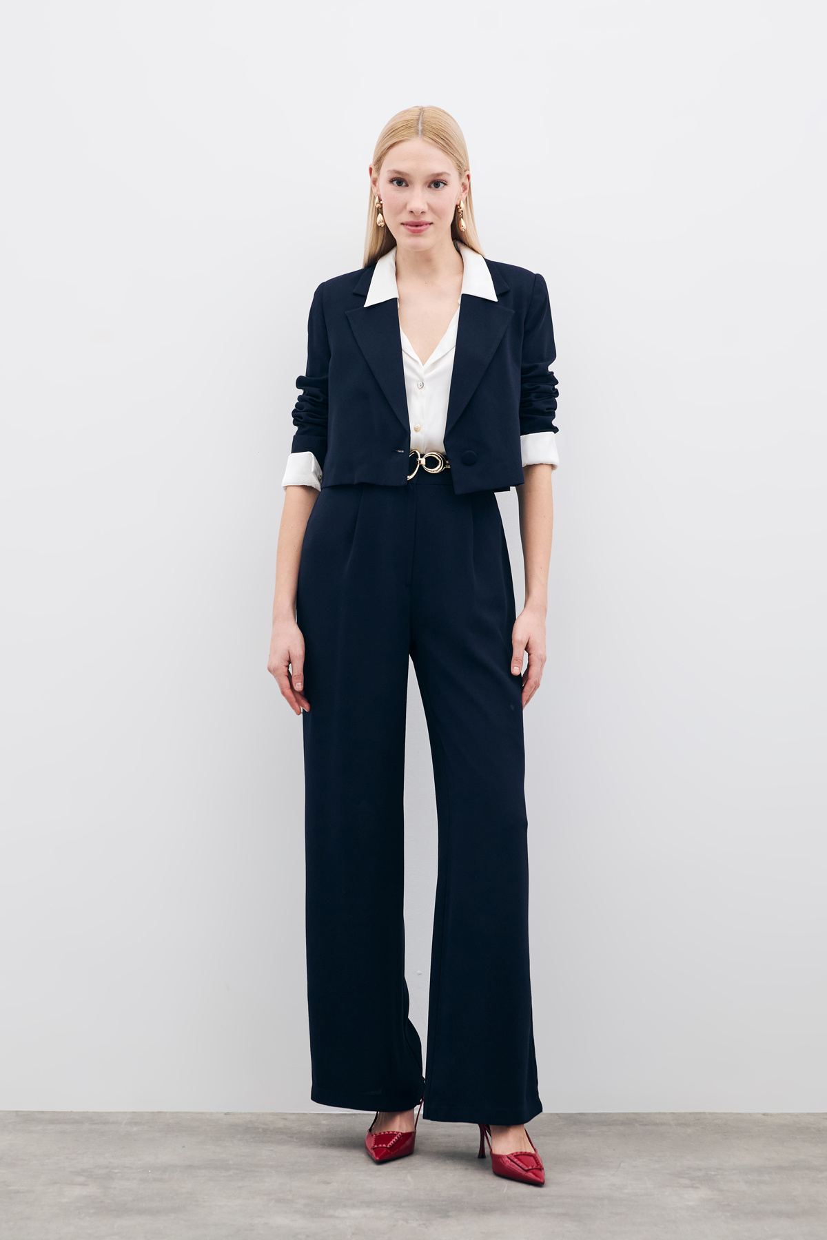 Pileli Krep Pantolon - Lacivert