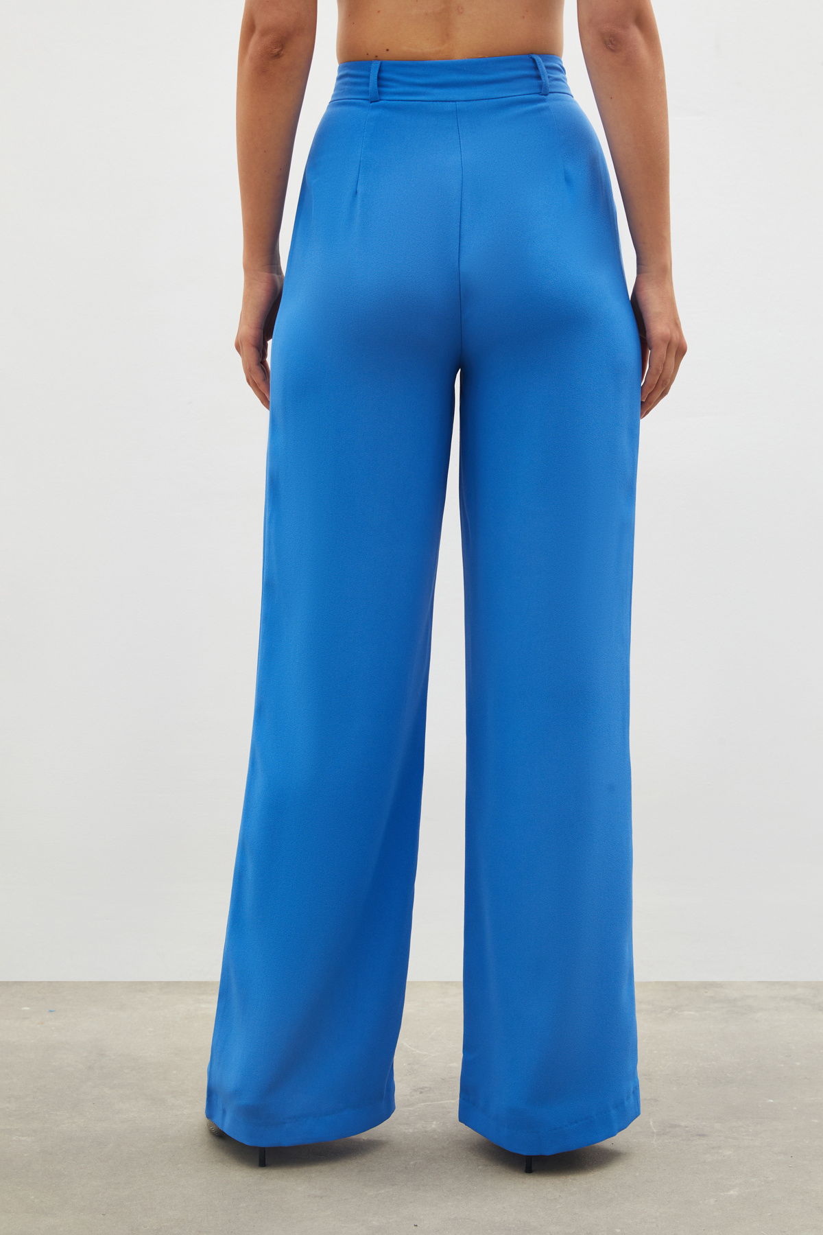 Pileli Krep Pantolon - MAVİ