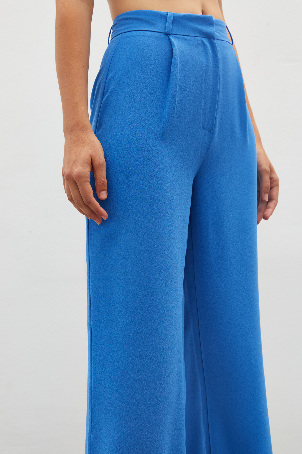 Pileli Krep Pantolon - MAVİ