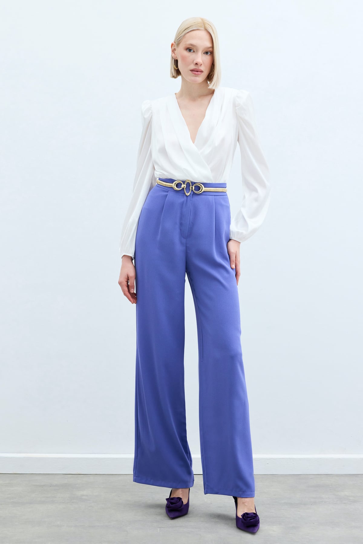 Pleated Crepe Pants - Purple