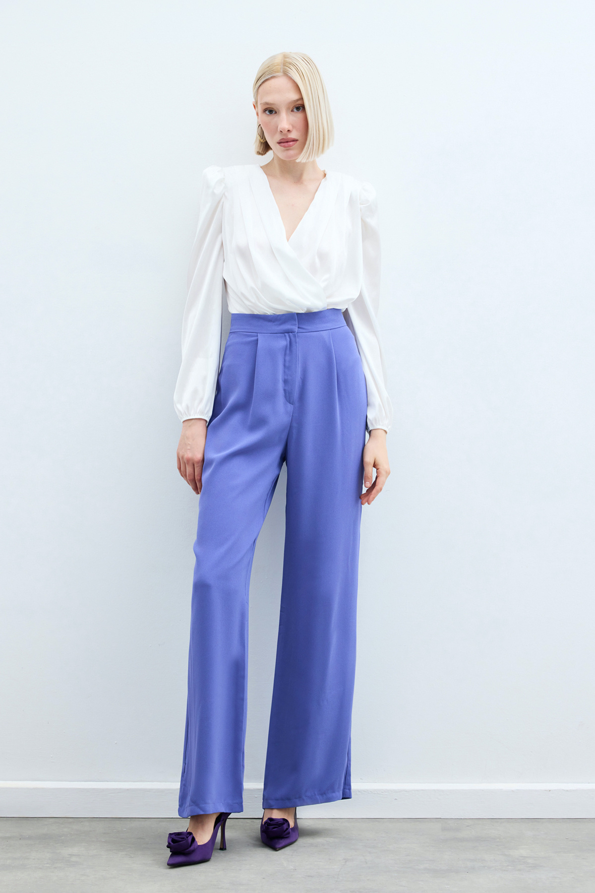 Pleated Crepe Pants - Purple