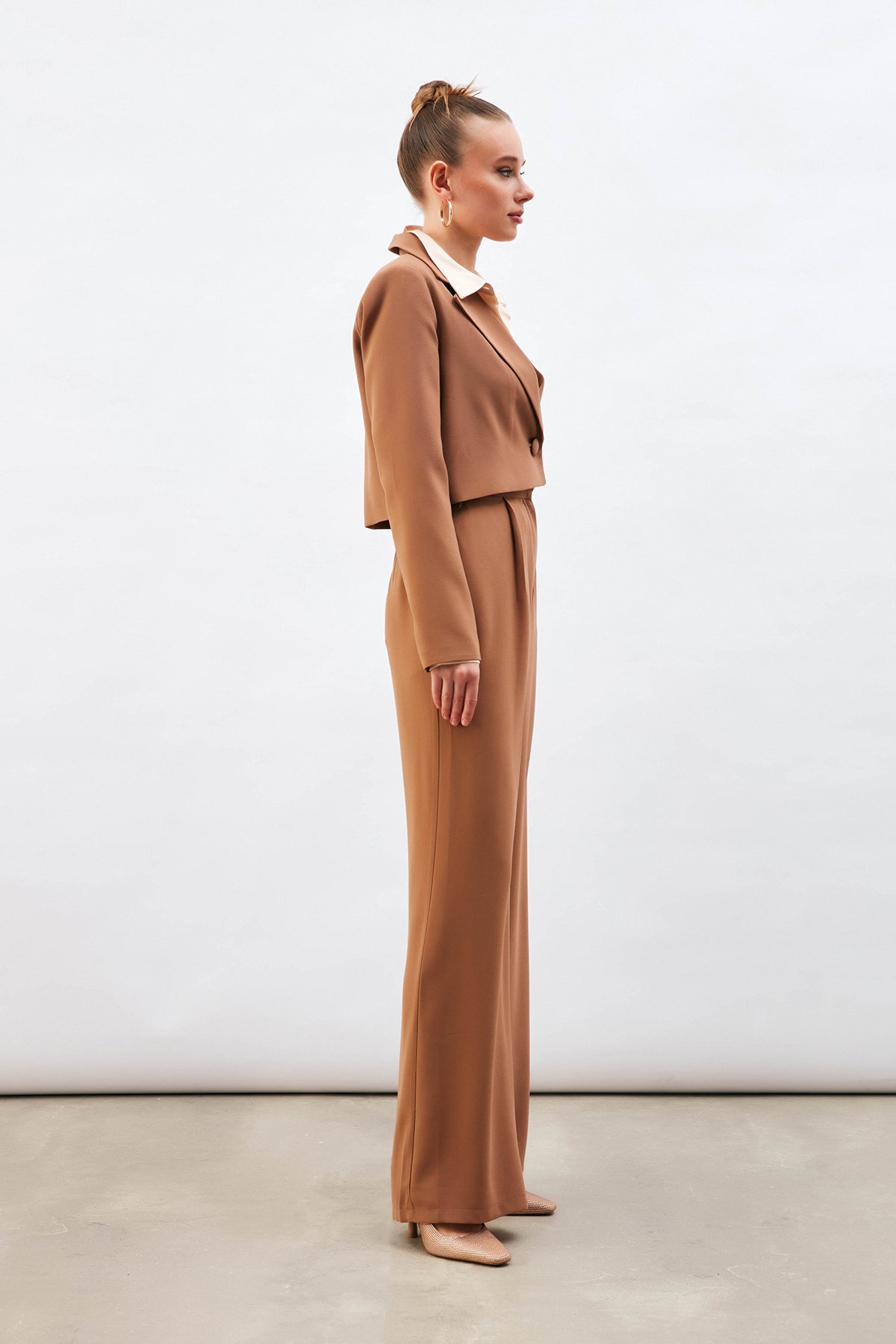 Pileli Krep Pantolon - VİZON