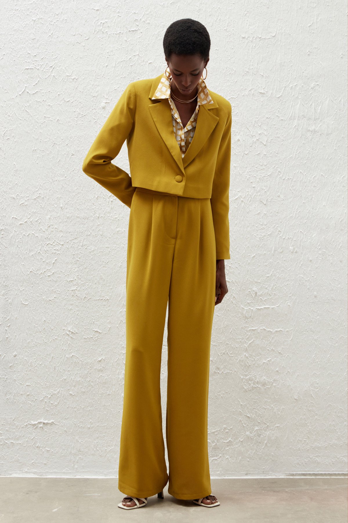 Pileli Krep Pantolon - YAĞ YEŞİLİ