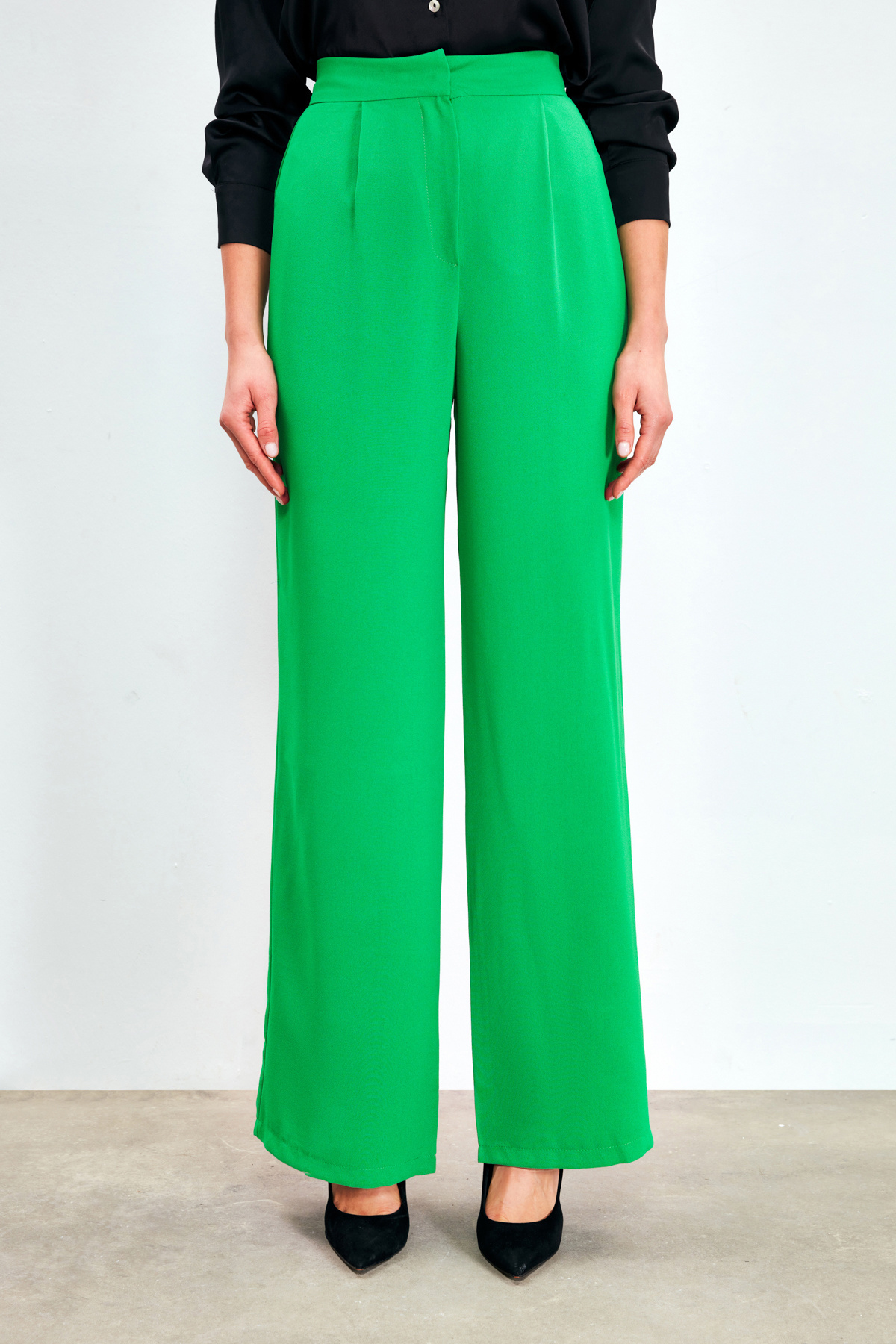 Pileli Krep Pantolon - YEŞİL