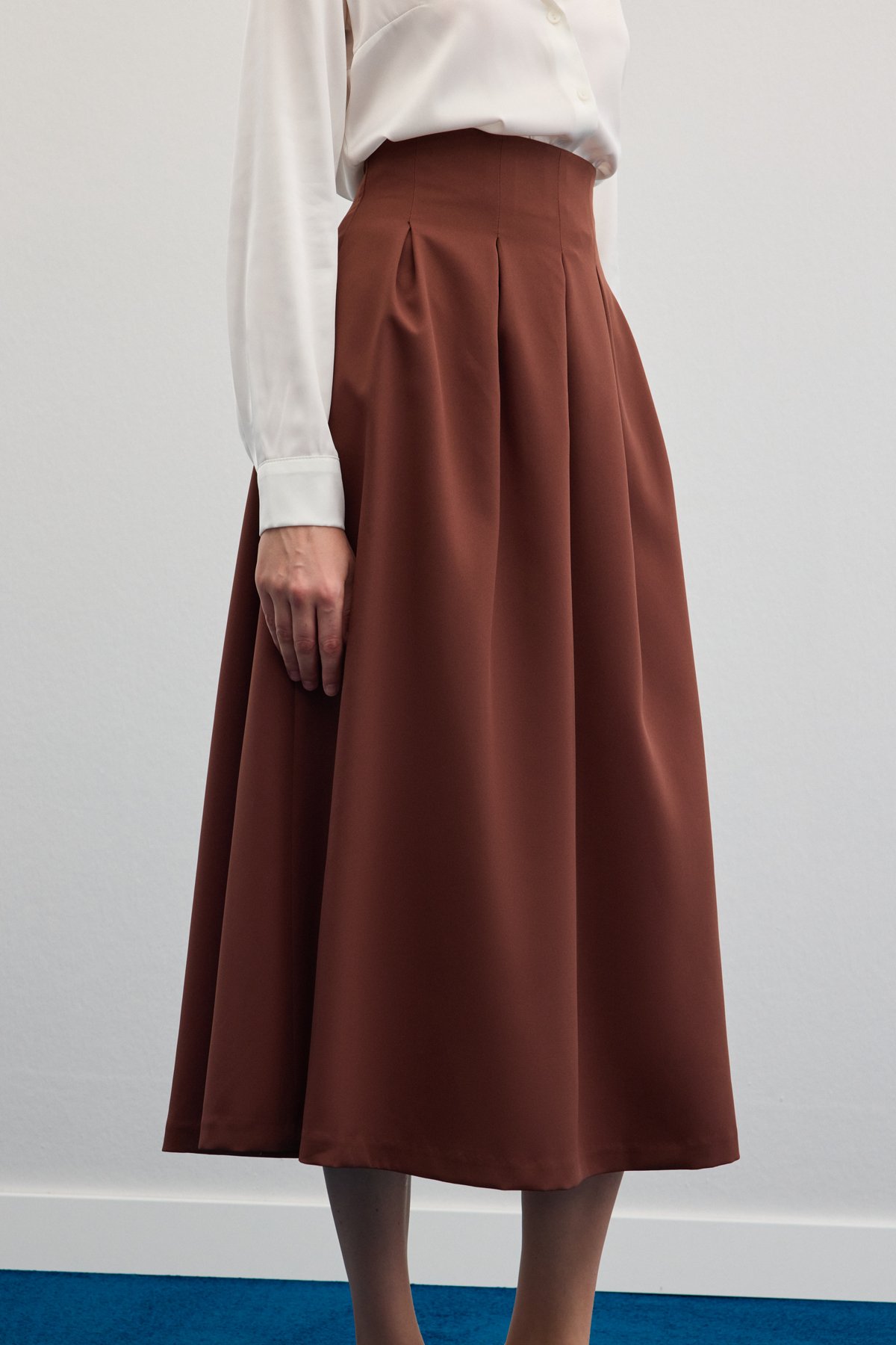 Pileli Midi Etek - Kahve