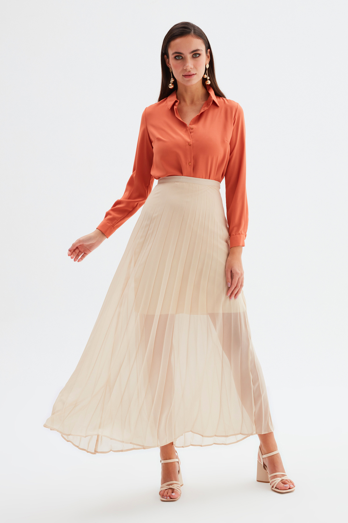 Piliseli Uzun Etek - BEJ