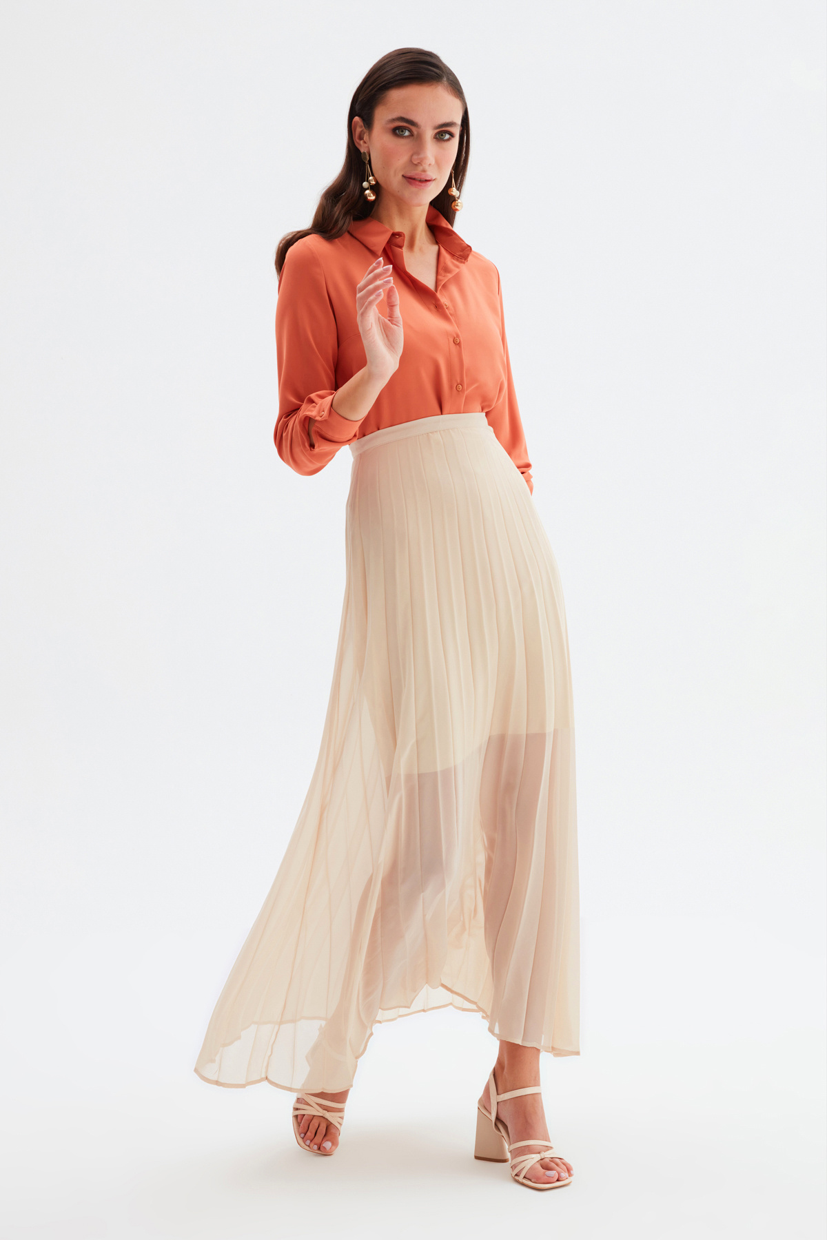 Piliseli Uzun Etek - BEJ