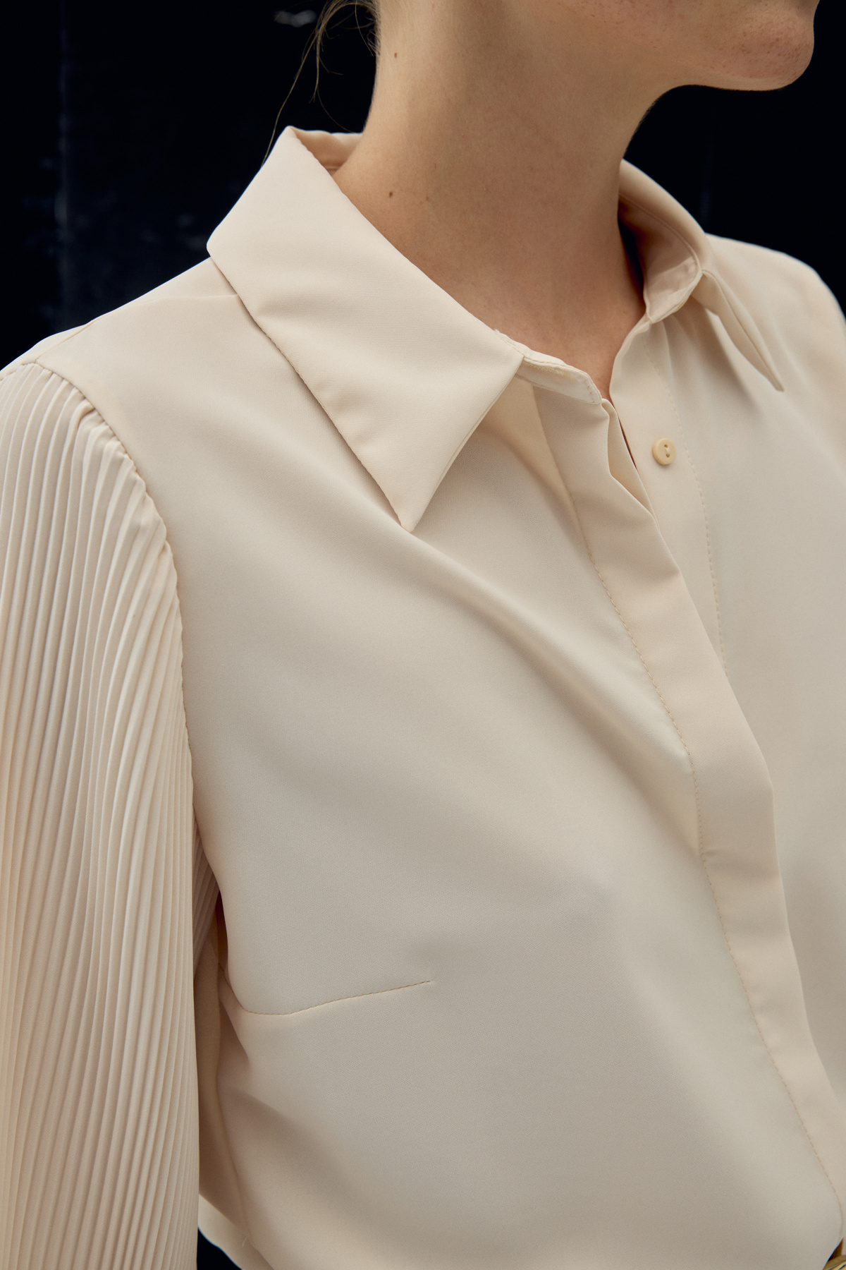 Pleated Sleeve Shirt - Beıge