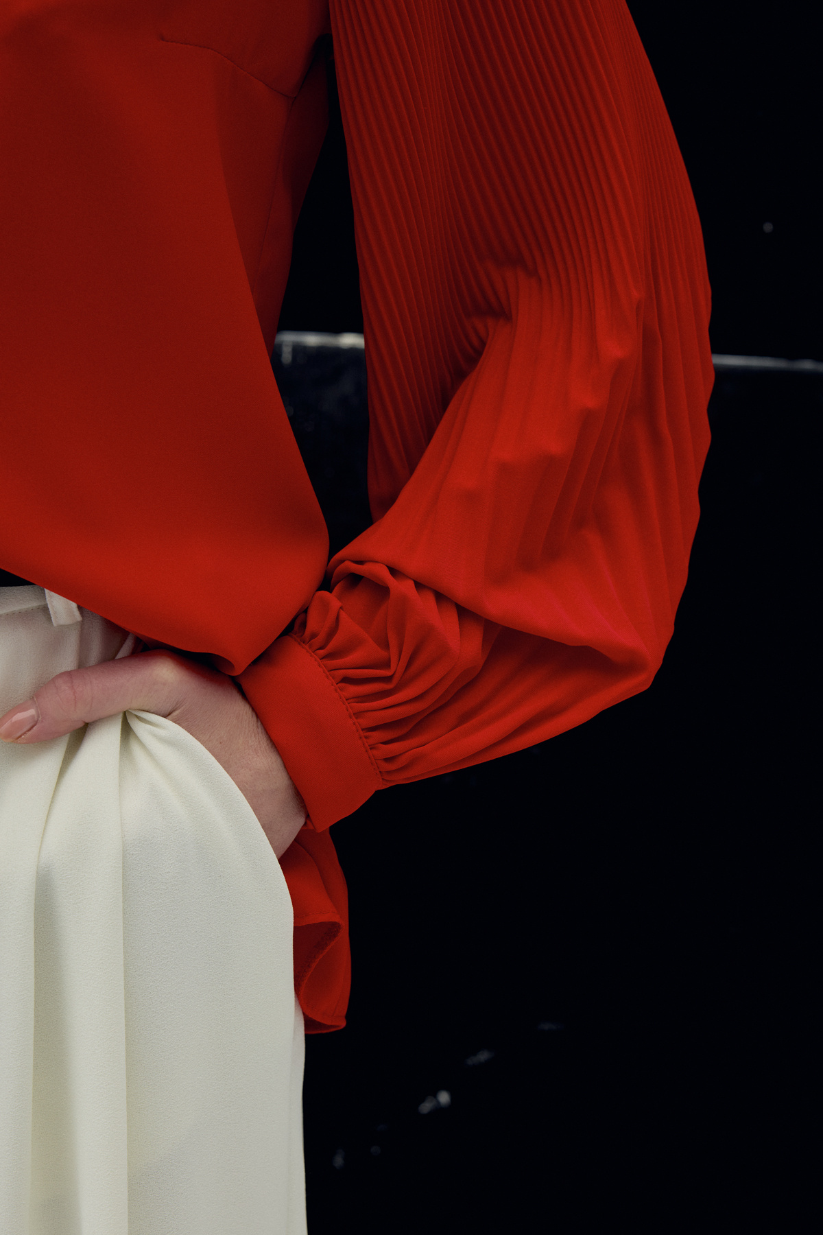 Pleated Sleeve Shirt - Red
