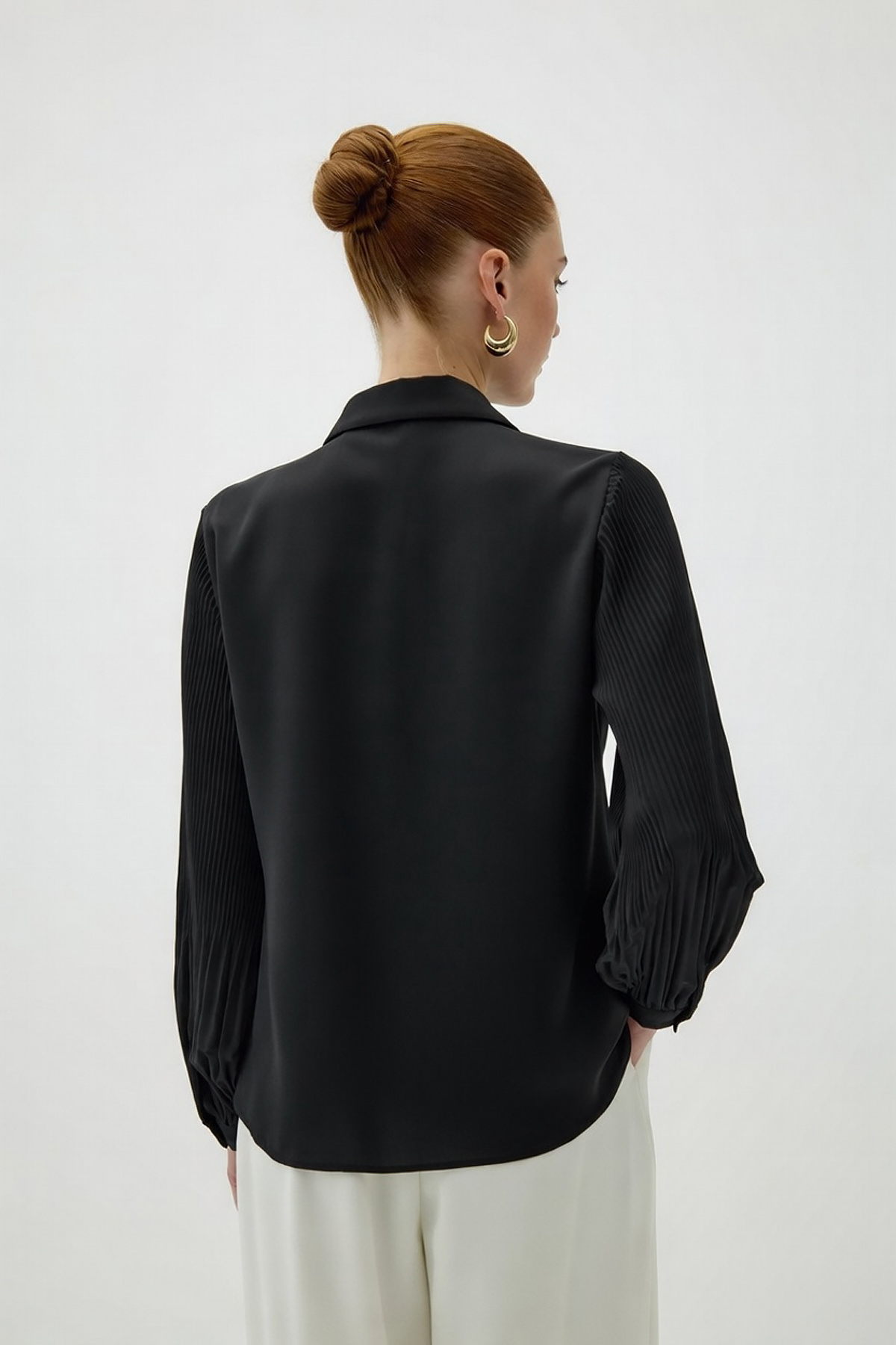 Pleated Sleeve Shirt - Black