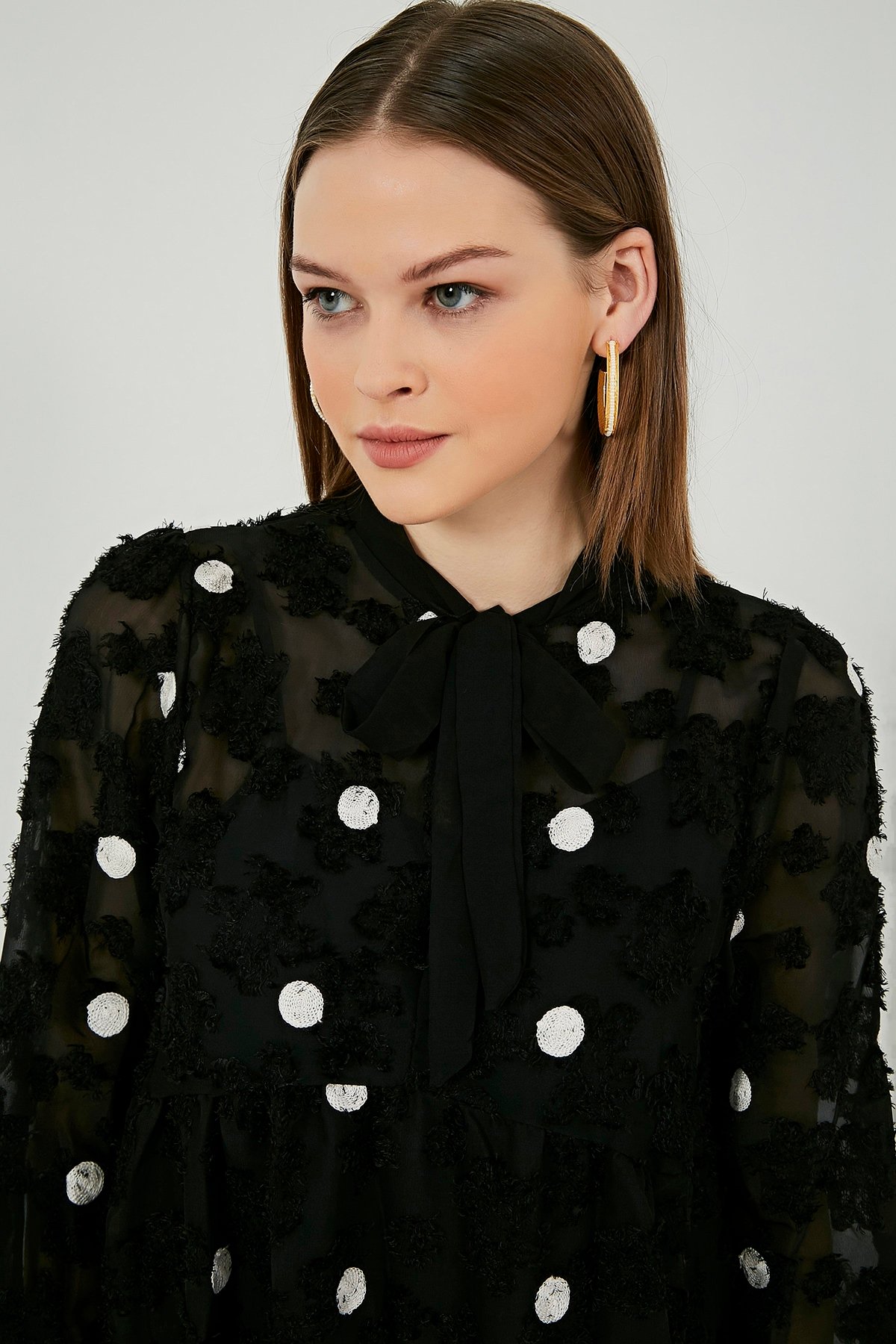 Points Chiffon Dress - BLACK WITH POINTS