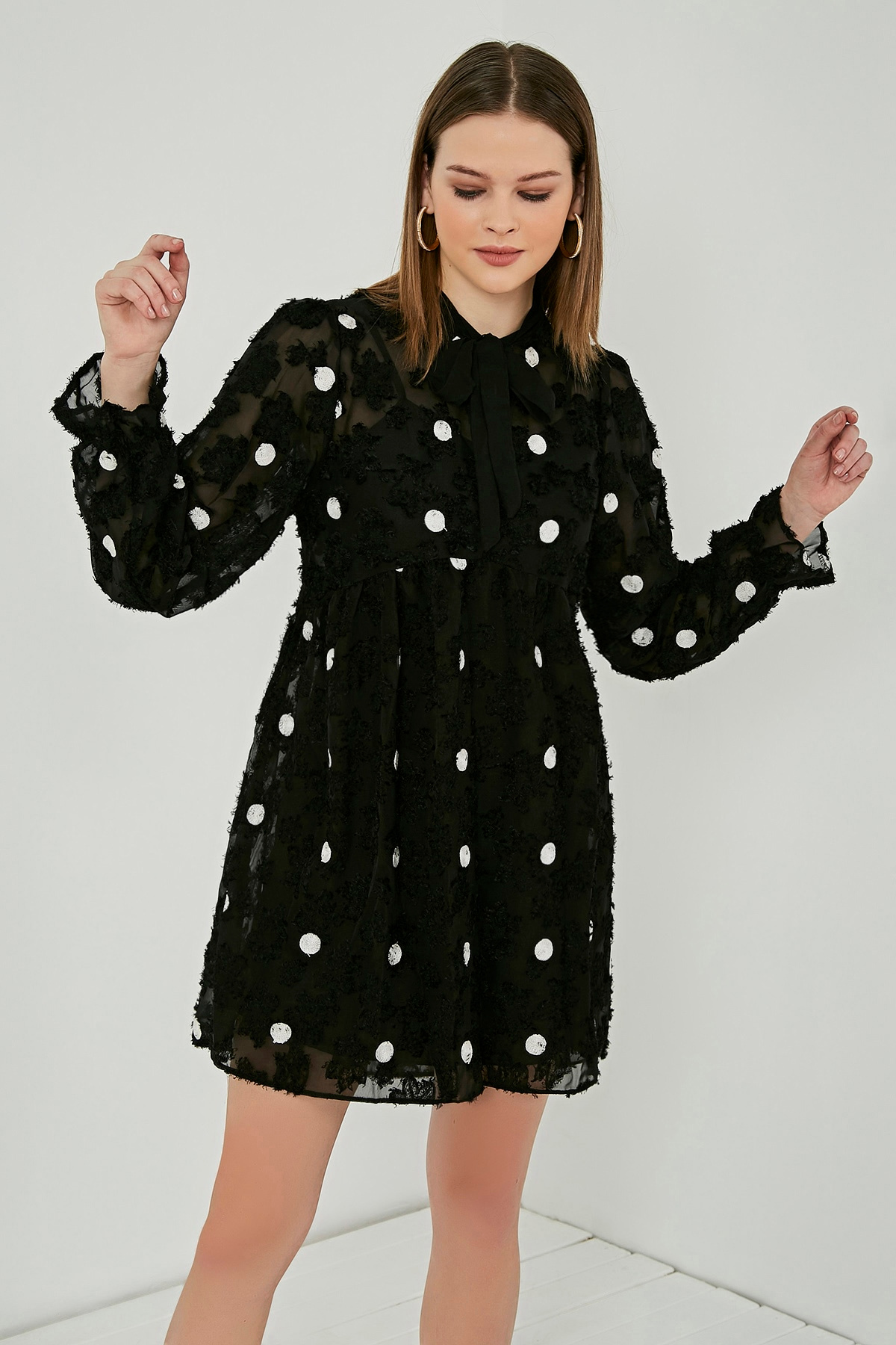 Points Chiffon Dress - BLACK WITH POINTS