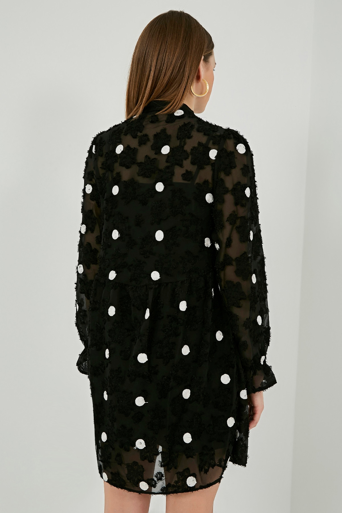 Points Chiffon Dress - BLACK WITH POINTS