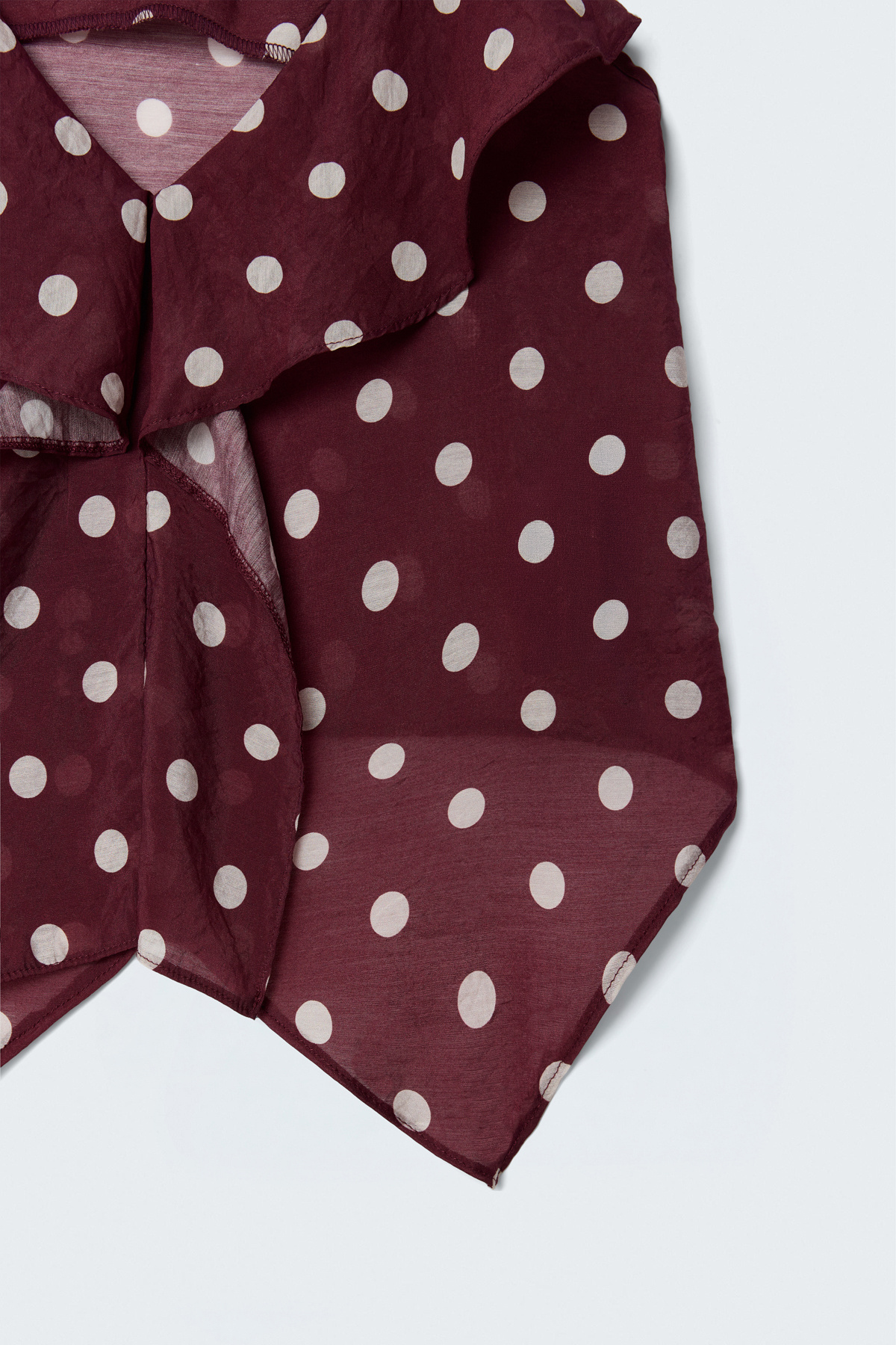 Puantiye Desenli Askılı Fırfırlı Bluz - Bordo