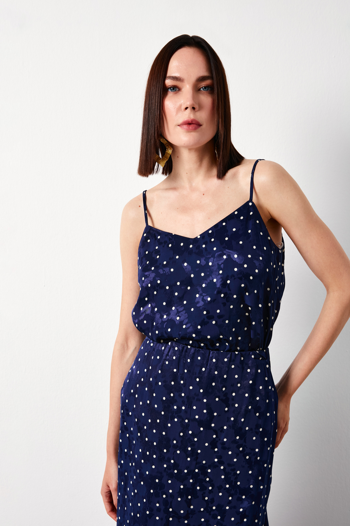 Puantiye Desenli Bluz - LACİVERT