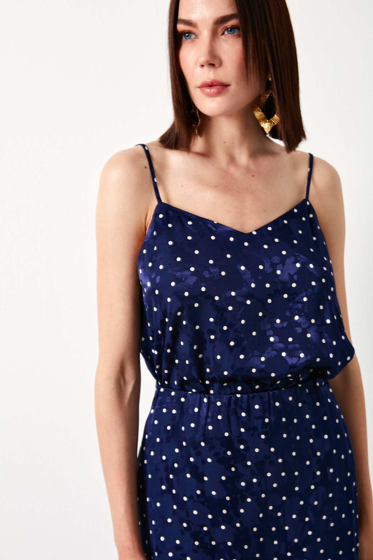 Puantiye Desenli Bluz - LACİVERT