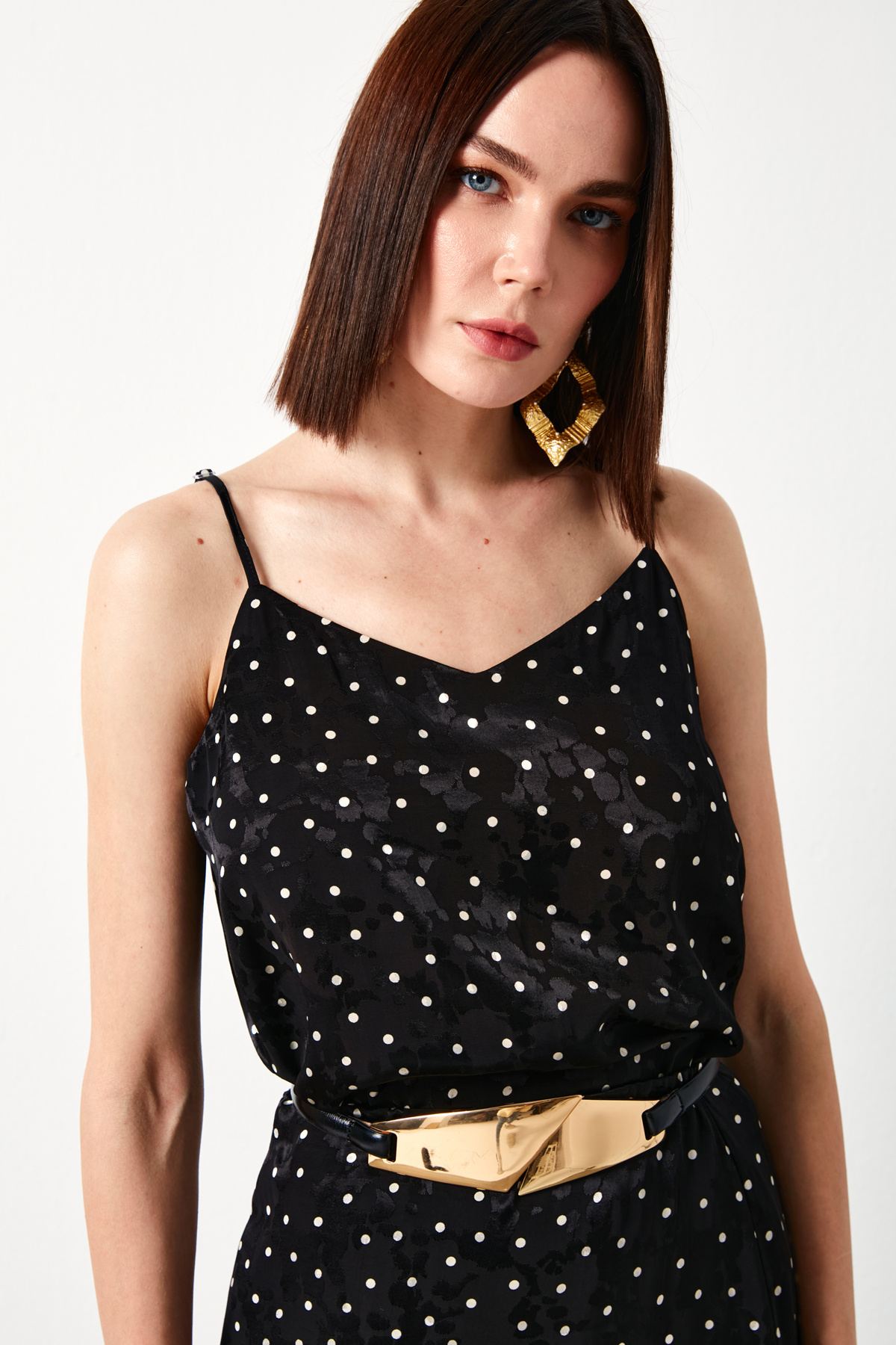 Polka Dot Patterned Blouse - BLACK