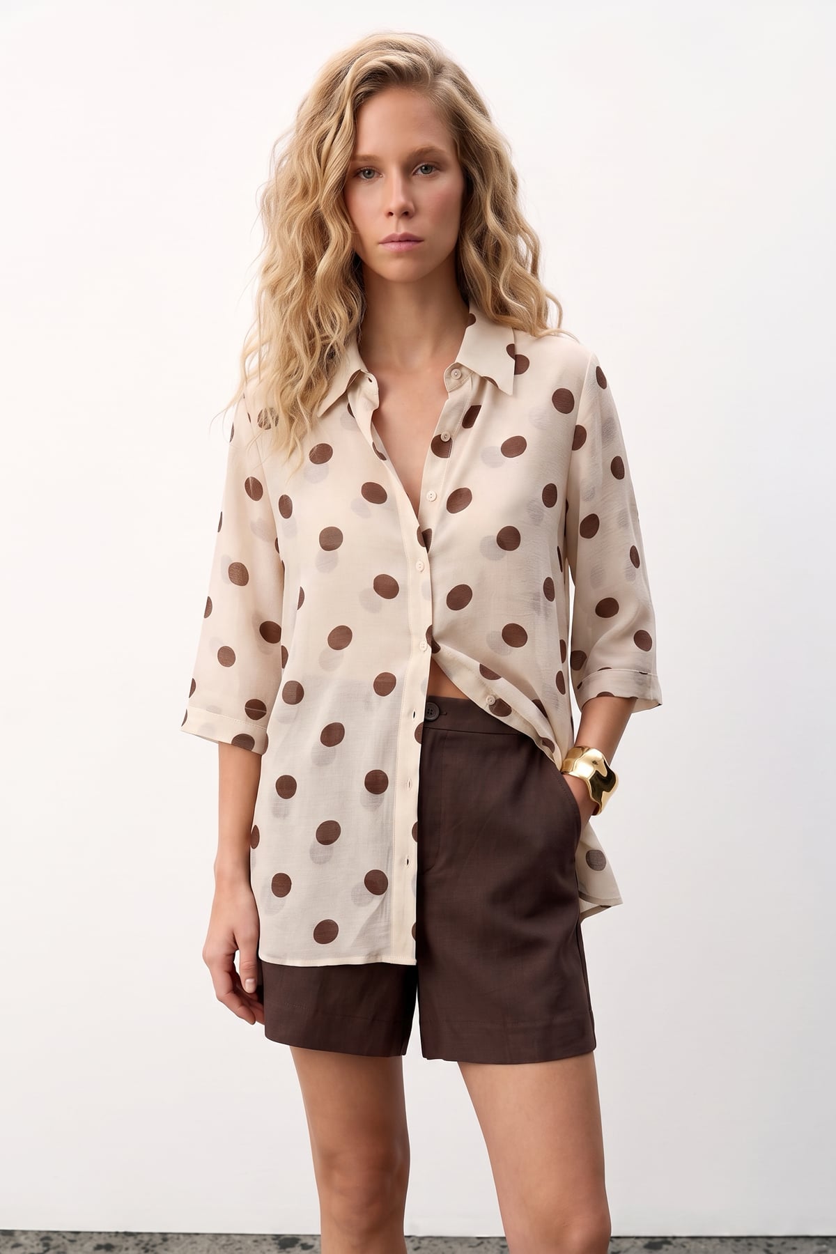 Polka-Dot Shirt - Beıge