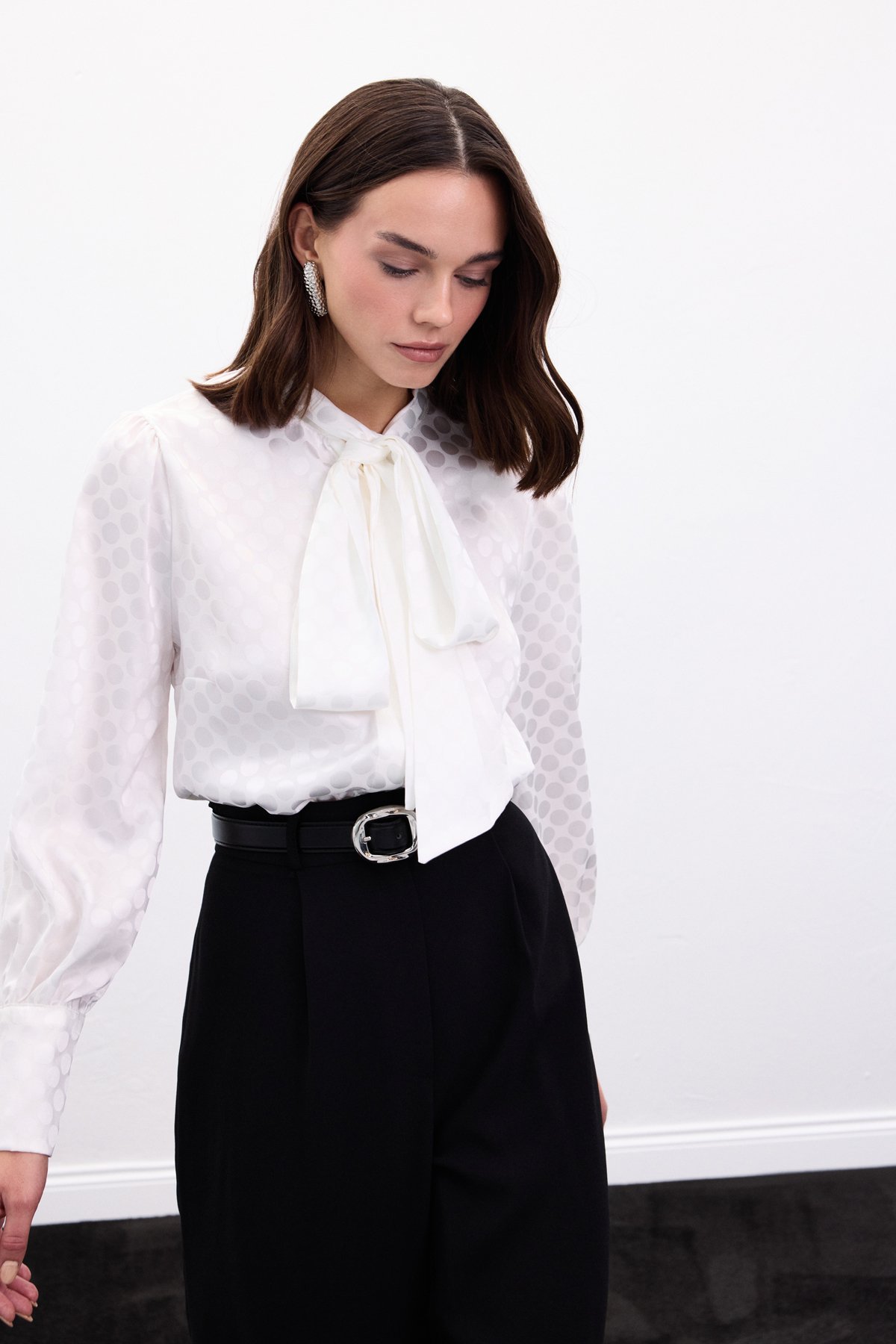 Puantiye Desenli Gömlek - Ekru