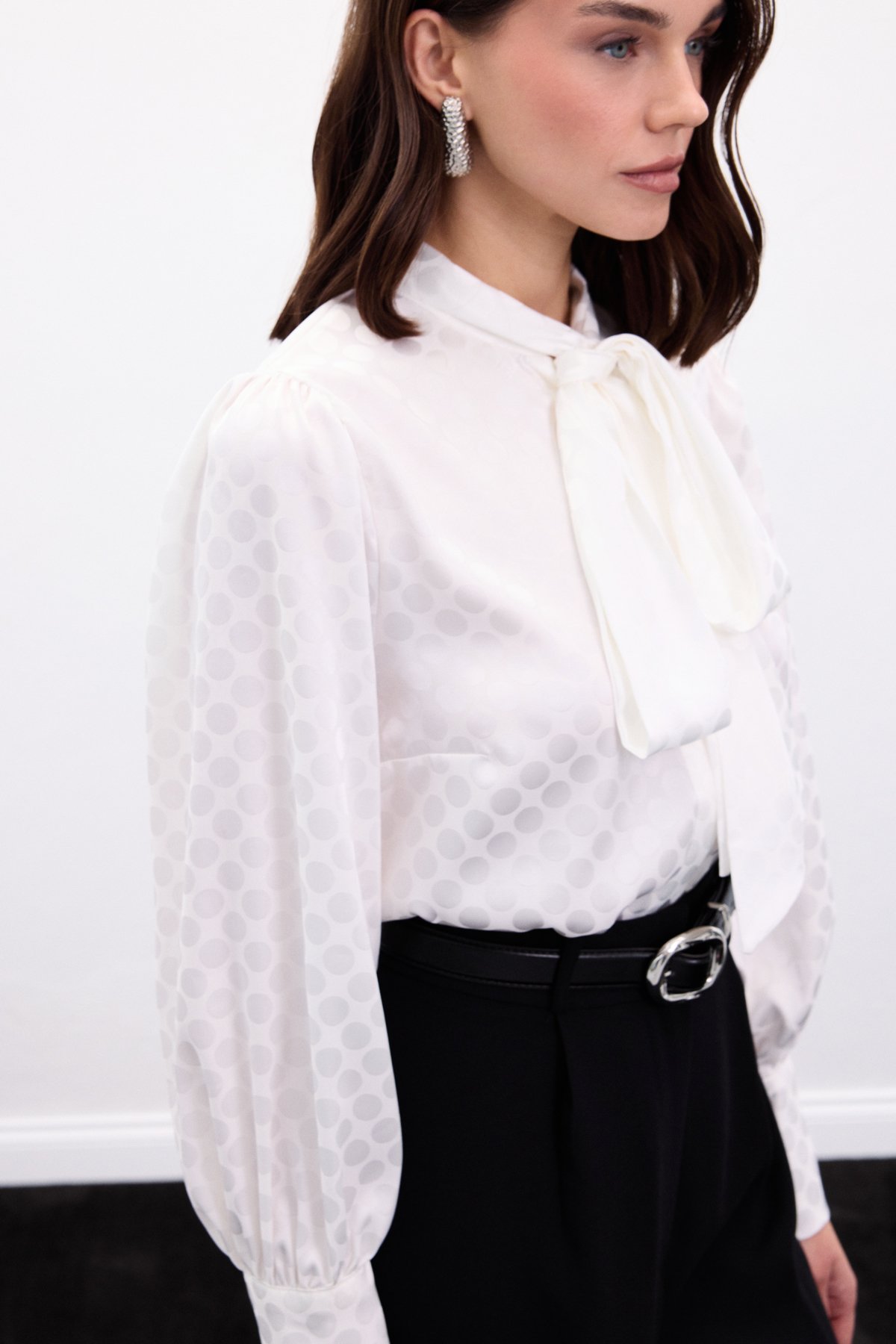 Puantiye Desenli Gömlek - Ekru