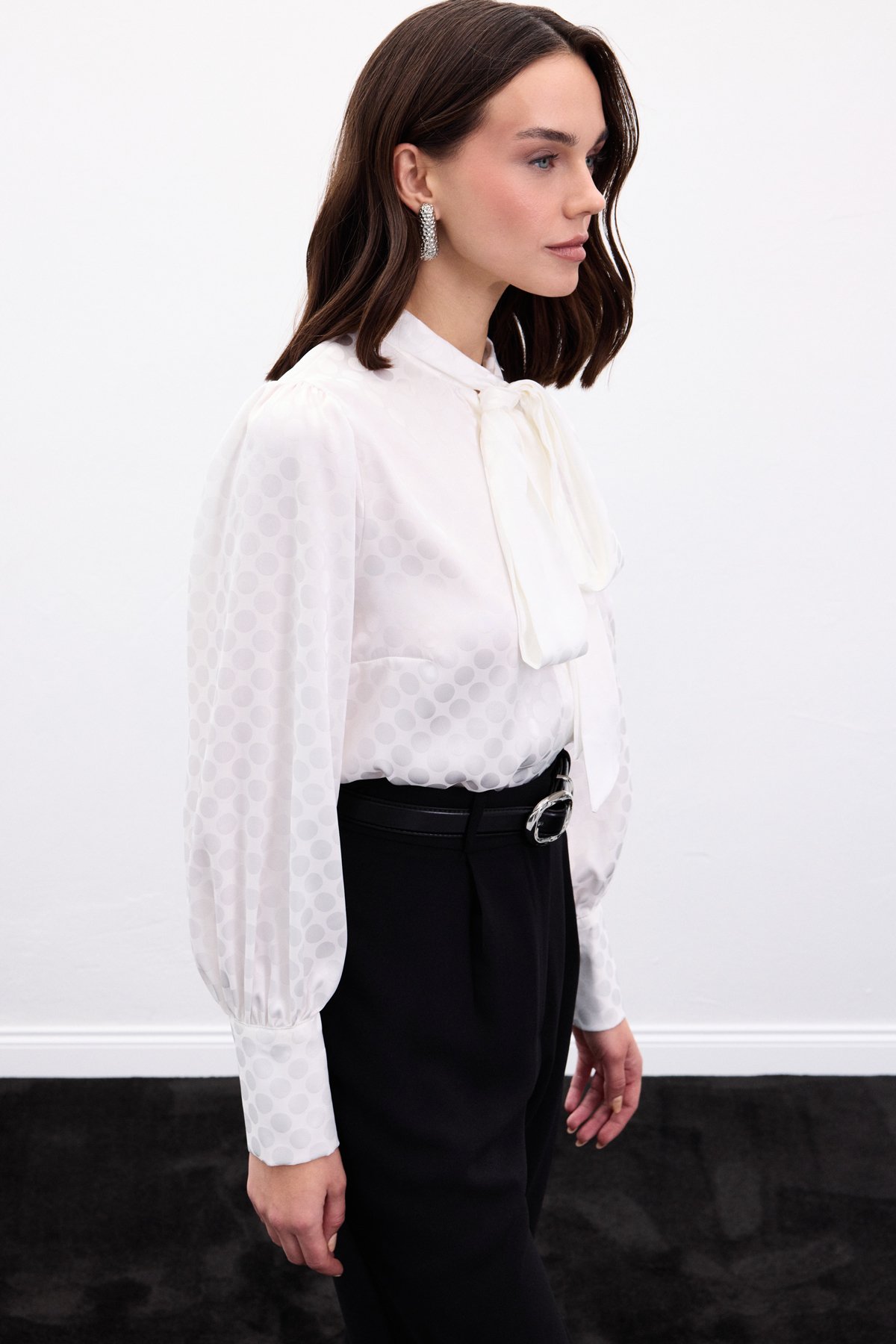 Puantiye Desenli Gömlek - Ekru