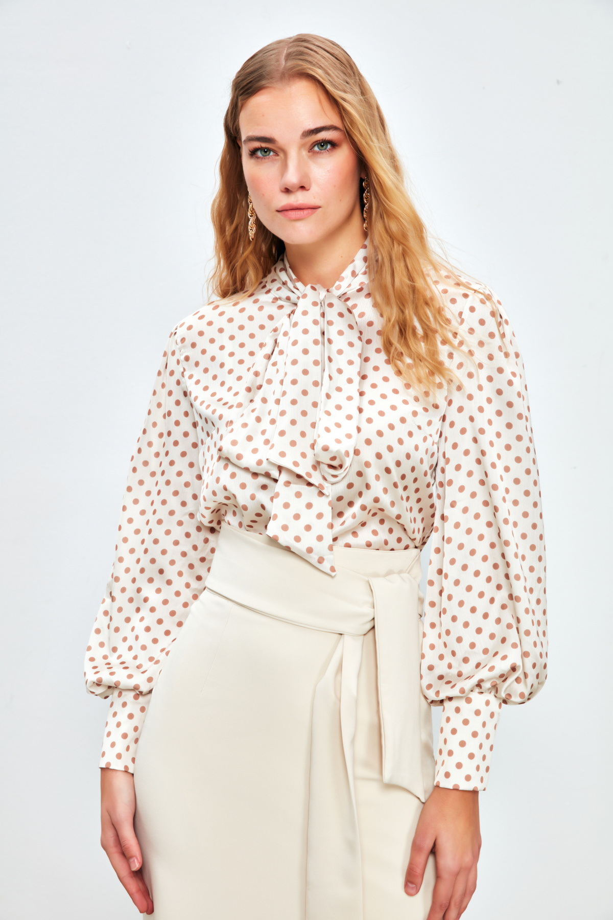 Puantiye Desenli Gömlek - EKRU-CAMEL