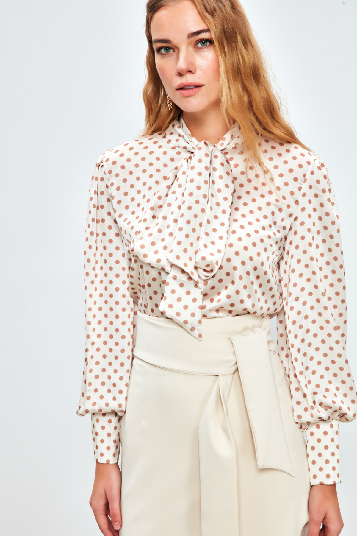 Puantiye Desenli Gömlek - EKRU-CAMEL