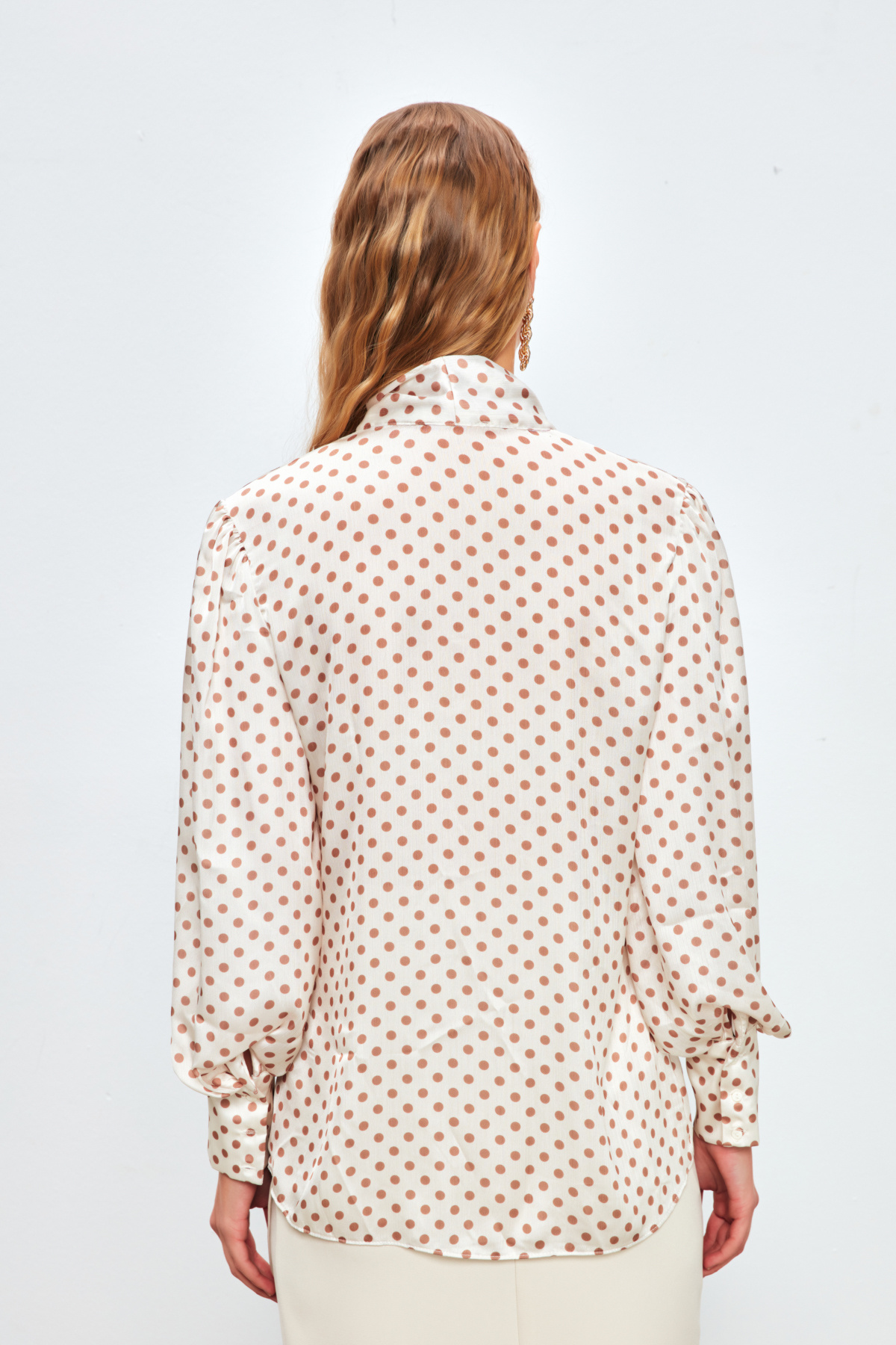 Puantiye Desenli Gömlek - EKRU-CAMEL