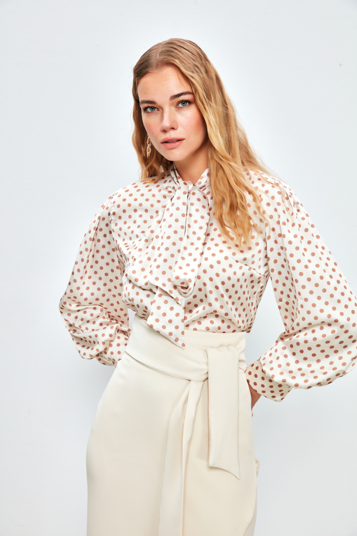 Puantiye Desenli Gömlek - EKRU-CAMEL