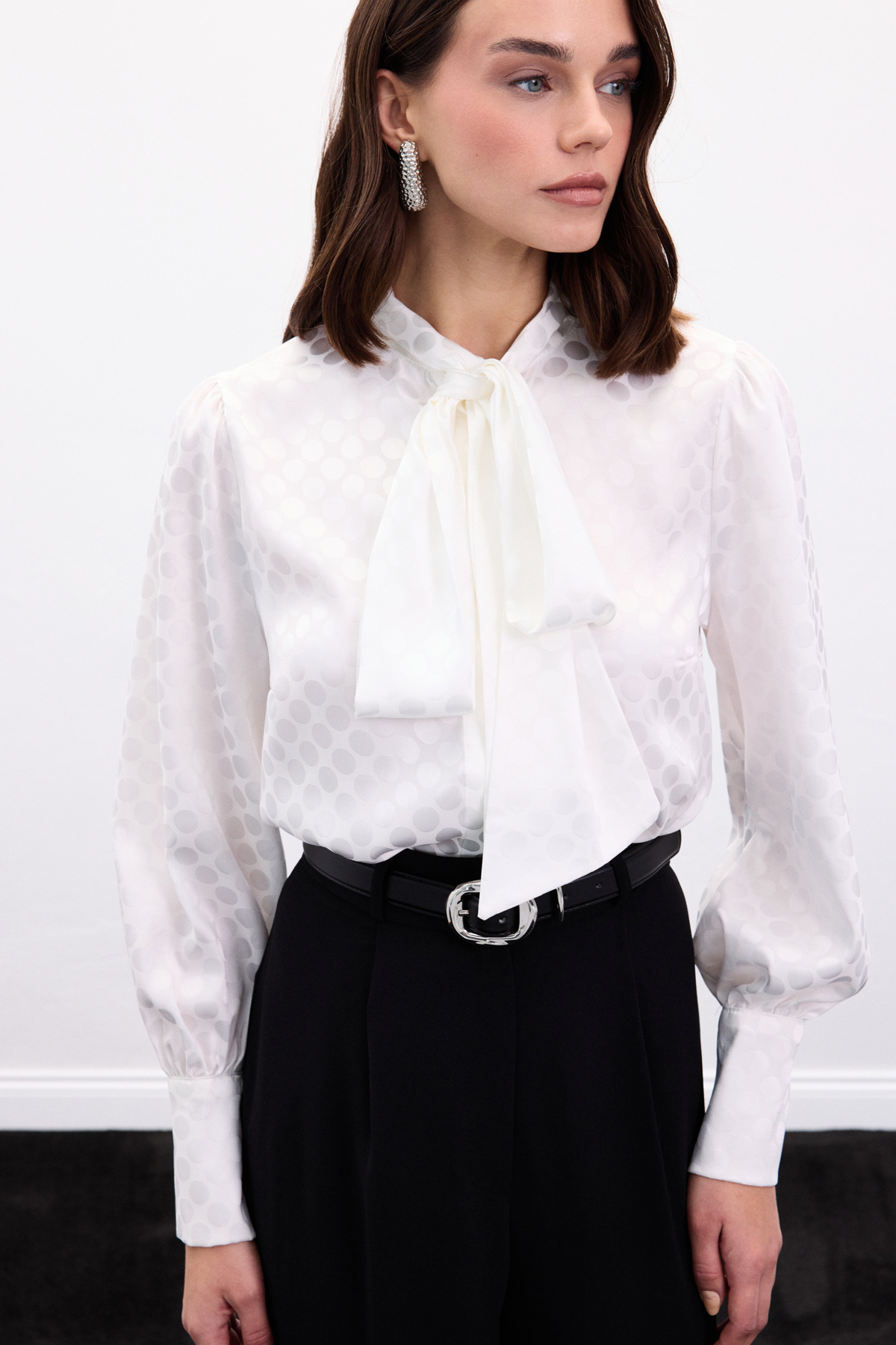 Puantiye Desenli Gömlek - Ekru