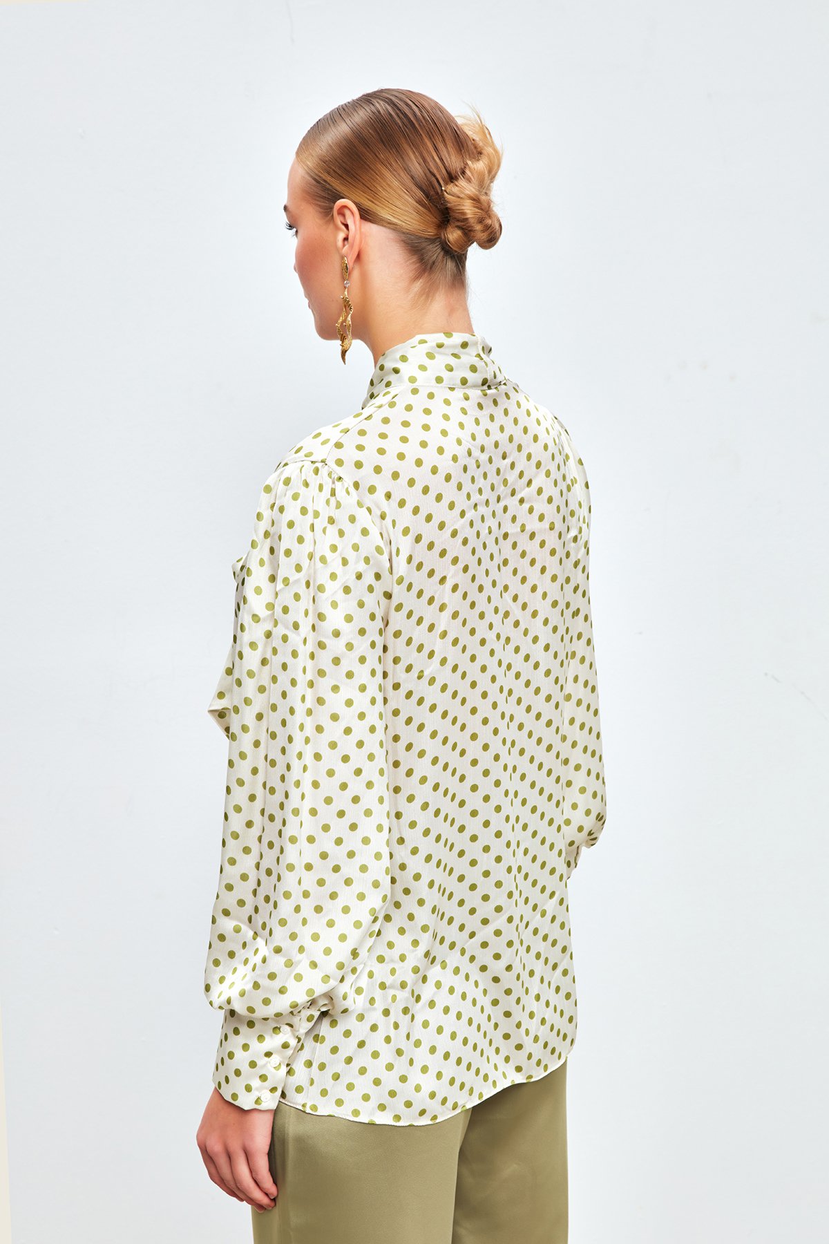 Puantiye Desenli Gömlek - EKRU-YEŞİL