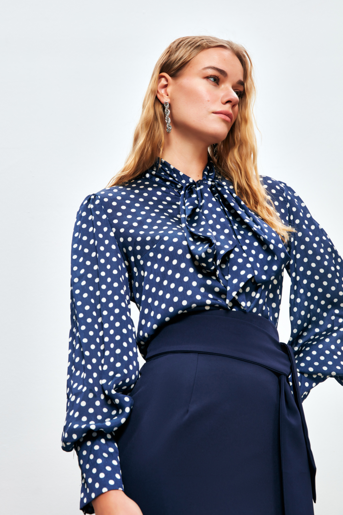 Puantiye Desenli Gömlek - LACİVERT-EKRU