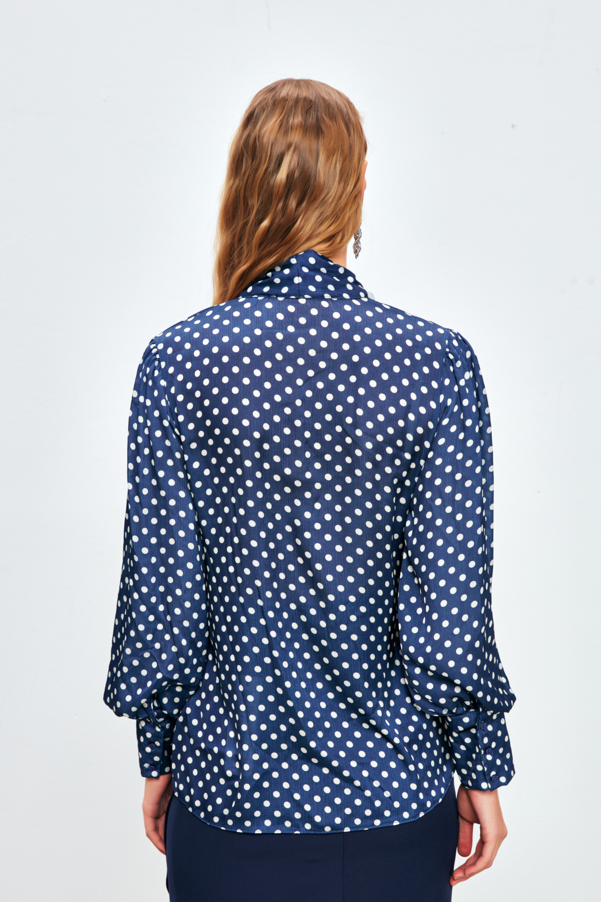 Puantiye Desenli Gömlek - LACİVERT-EKRU