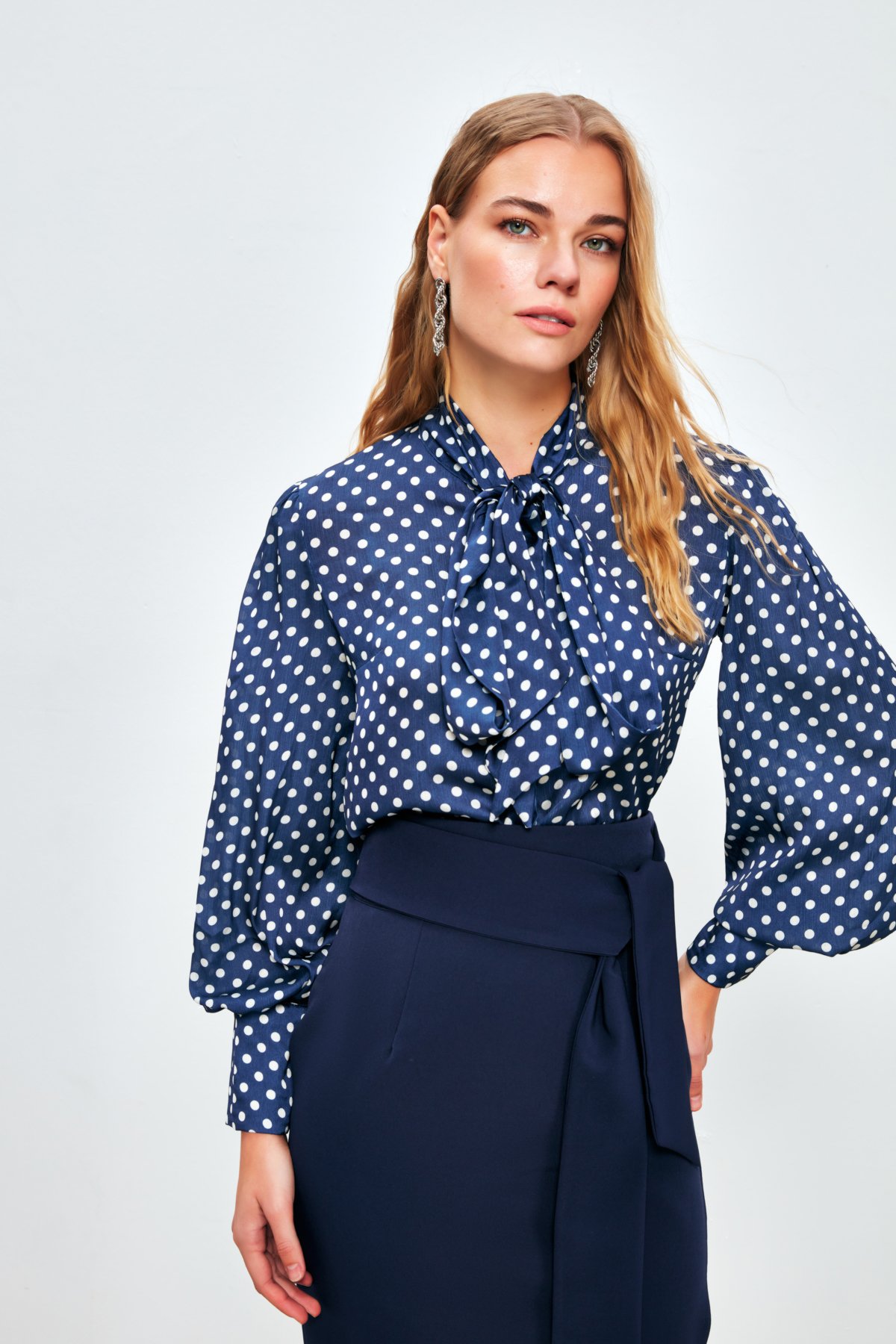 Polka Dot Patterned Shirt - NAVY BLUE-ECRU