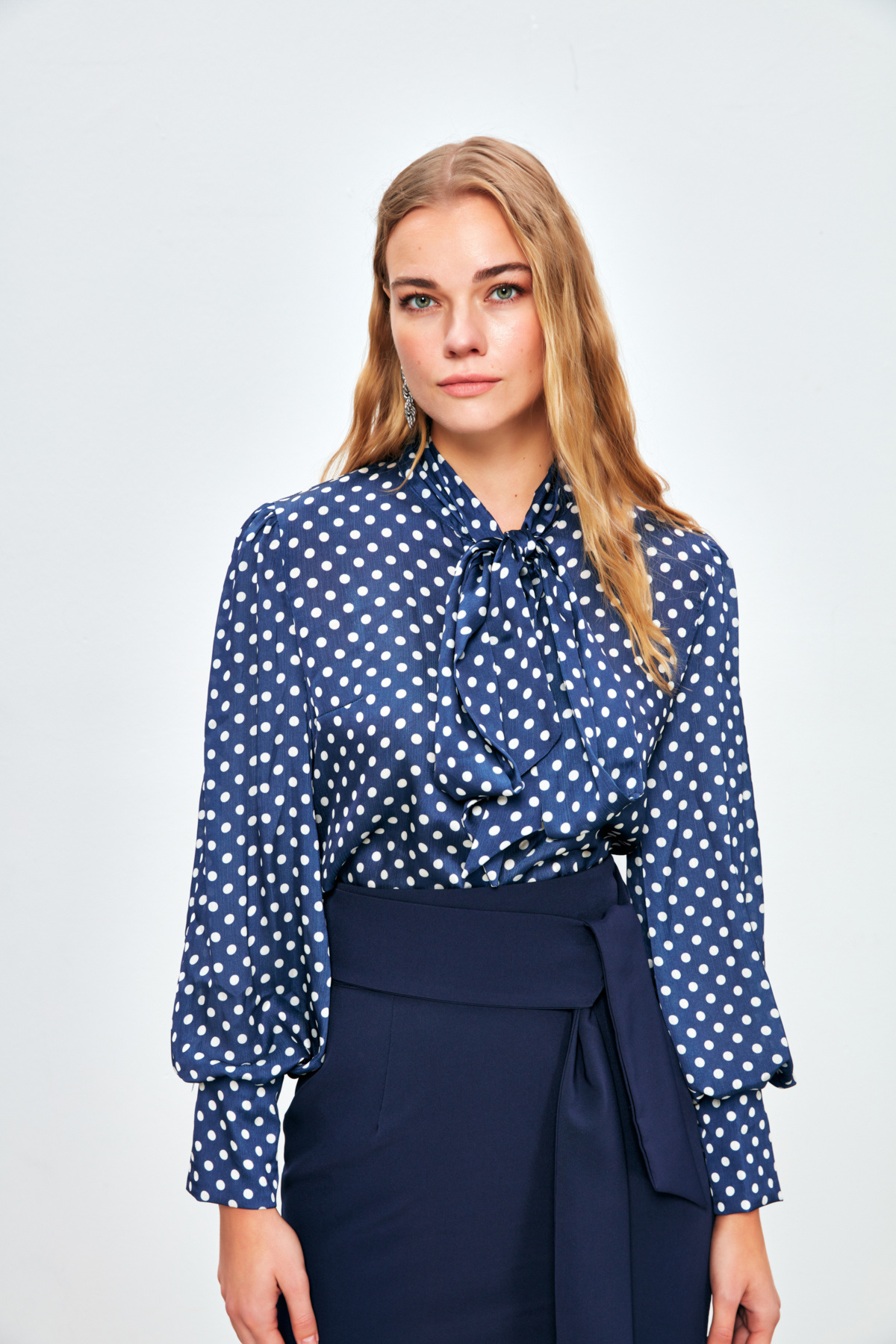 Puantiye Desenli Gömlek - LACİVERT-EKRU