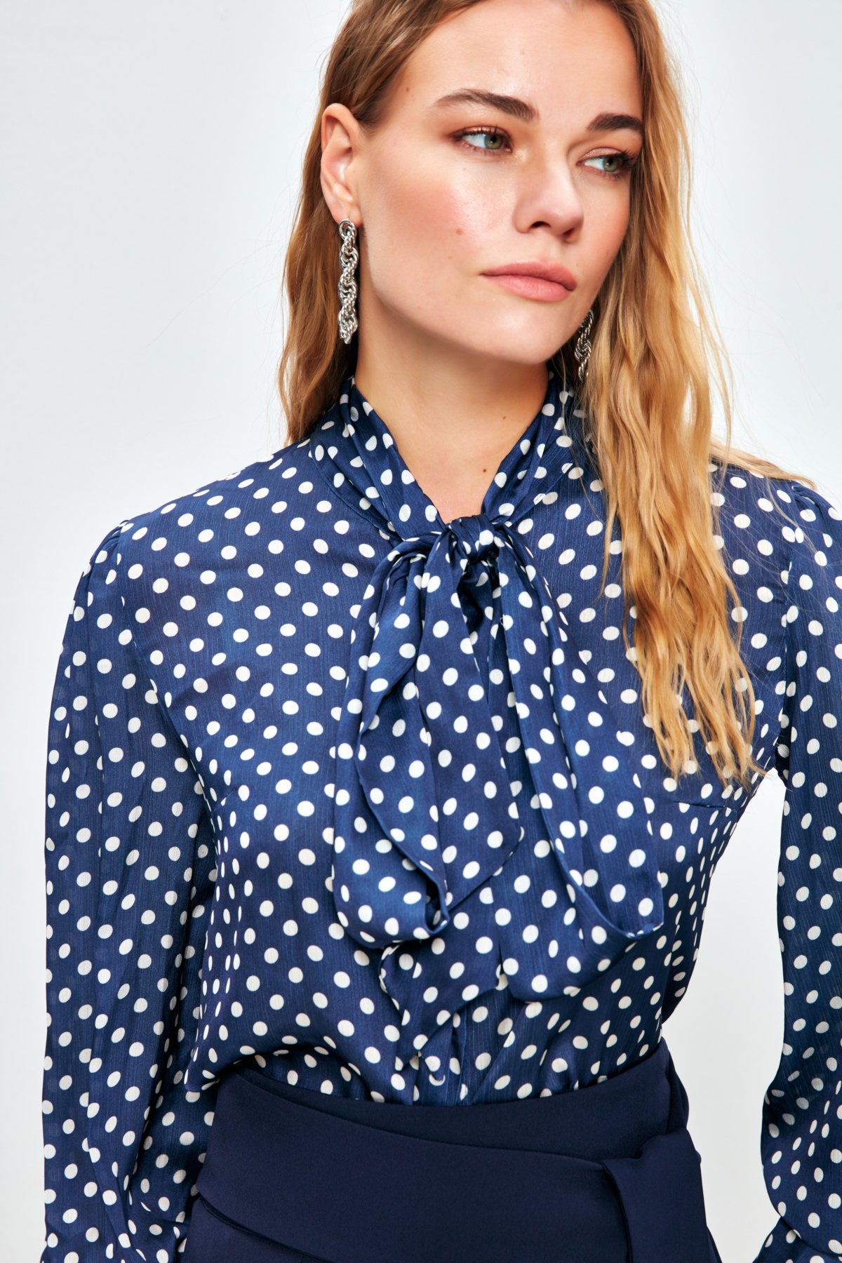 Polka Dot Patterned Shirt - NAVY BLUE-ECRU
