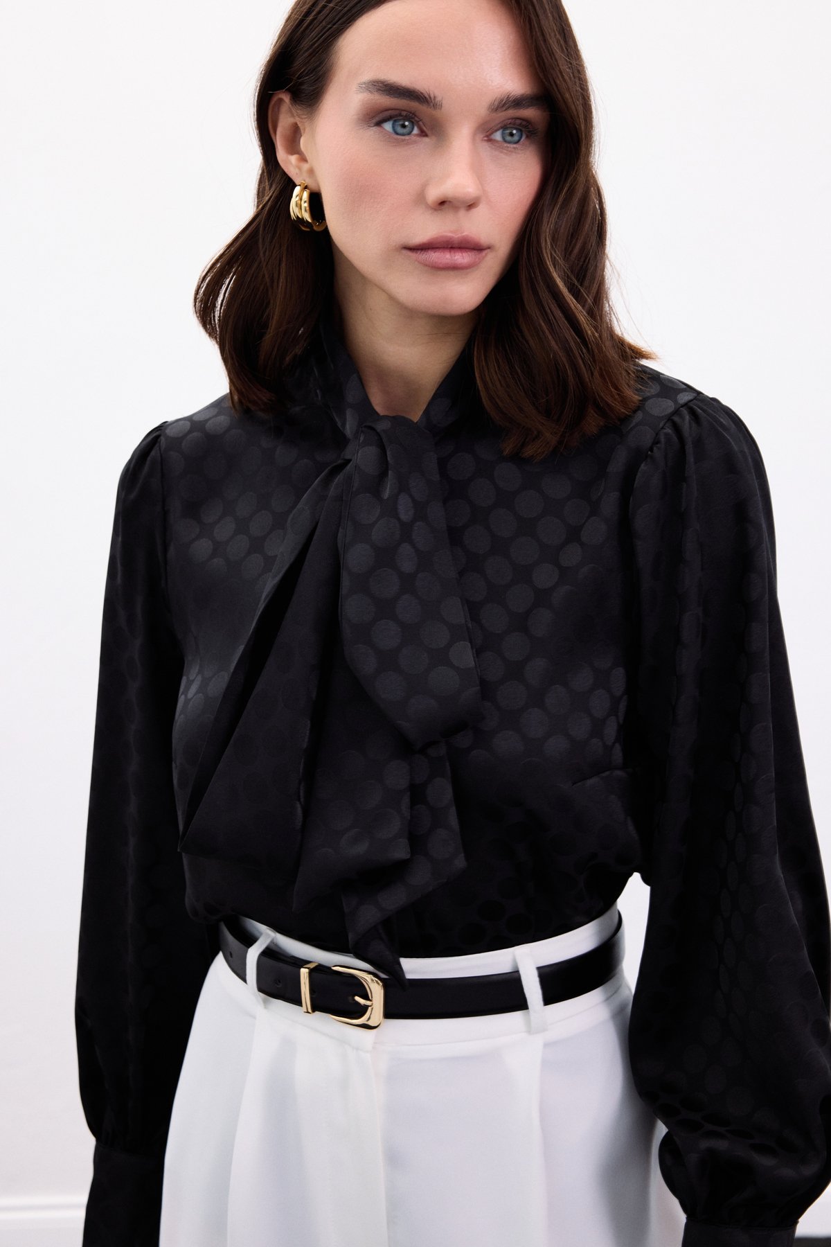 Puantiye Desenli Gömlek - Siyah