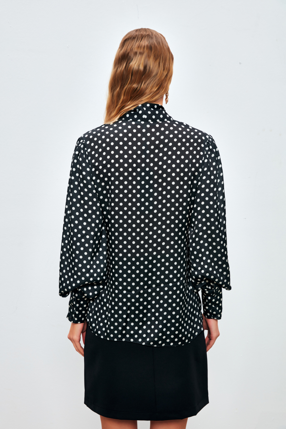 Puantiye Desenli Gömlek - SİYAH-EKRU