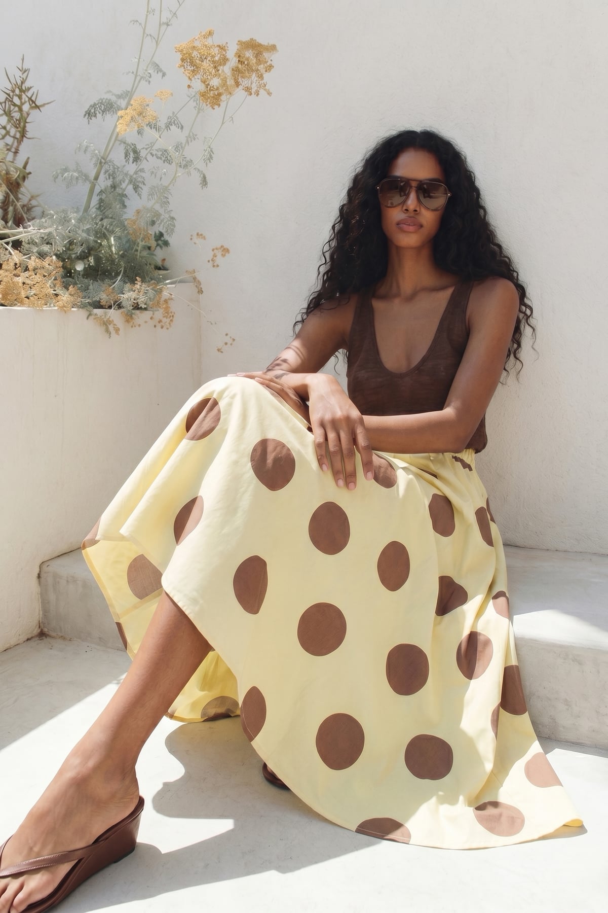 Polka Dot Poplin Skirt - Yellow