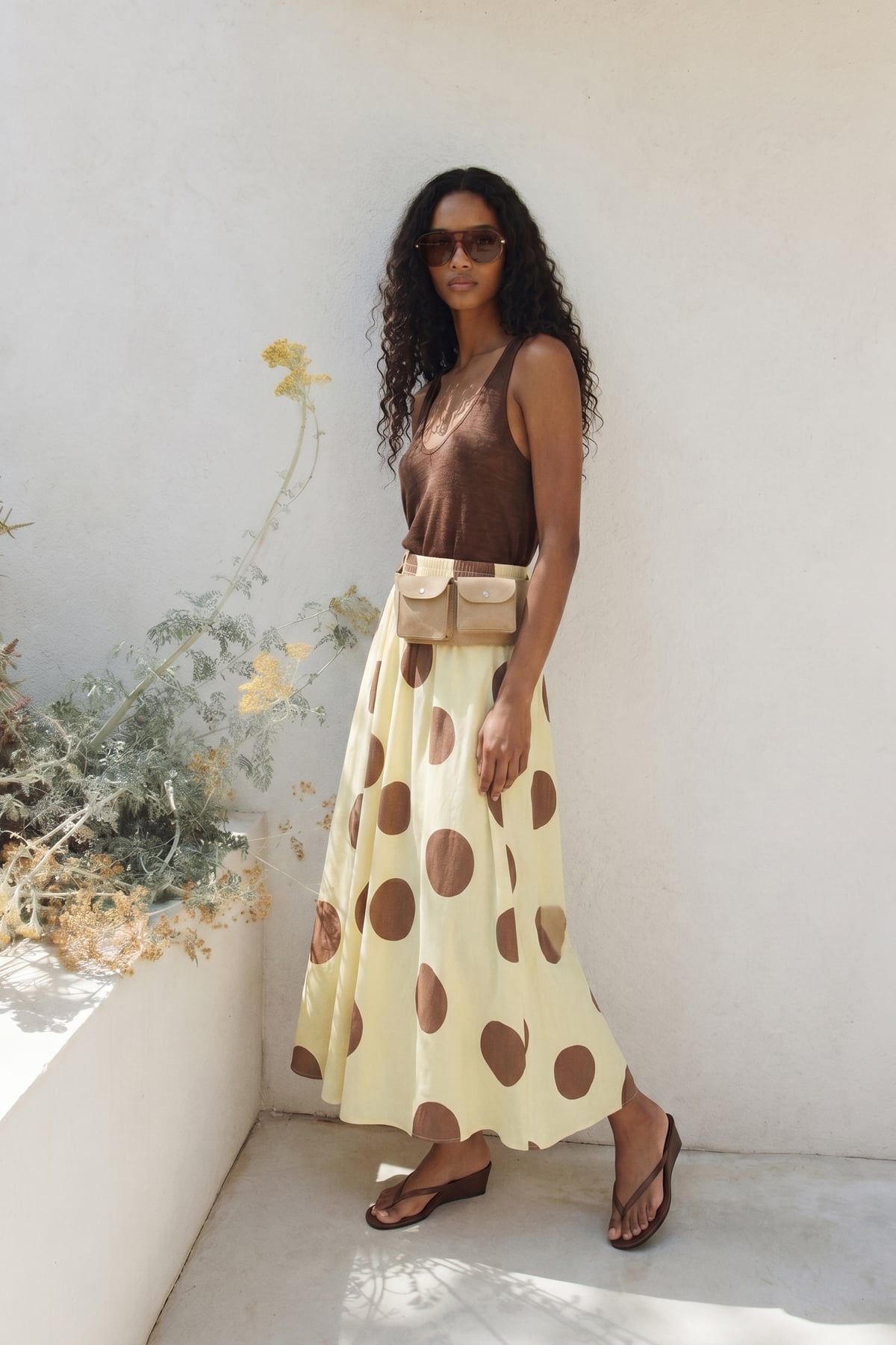 Polka Dot Poplin Skirt - Yellow