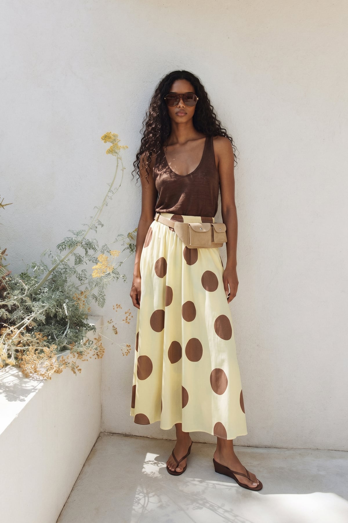 Polka Dot Poplin Skirt - Yellow