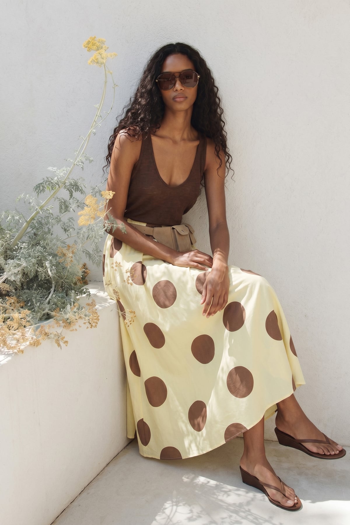 Polka Dot Poplin Skirt - Yellow