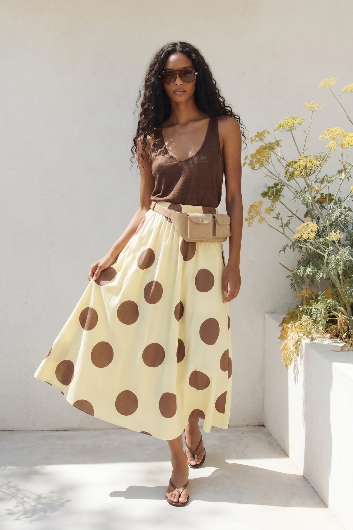 Polka Dot Poplin Skirt - Yellow